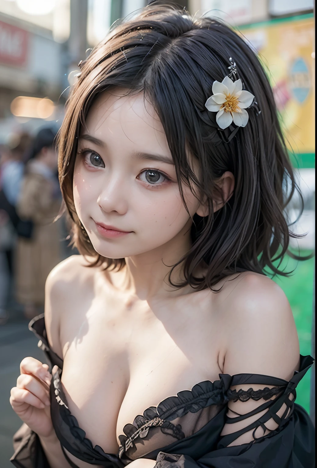 (masterpiece:1.3), (8k, realistic , RAW Photos, Best image quality: 1.4), Live Action, 8k, realistic , RAW Photos, Best image quality: 1.4), Single-lens reflex camera, RAW Photos, Highest quality, realistic , VERY DETAILED CG Unity 8k Wallpaper like the picture, Written boundary depth, Cinematic Light, Lens flare, Ray Tracing, realistic background, Tim Burton style, Alice in Wonderland, (Gothic ta:1.4, Cleavage, Big Breasts), ((Upward glance)), ((ultra high density skin)), 1 female,Cute Japanese Woman, glare:1.1, Medium Hair:1.2, stylish, Very detailed, Pay attention to the details, Perfect outfit, (White skin), Beautiful feet:1.1,View from above, high school girl, on Give the gift of Valentine's Day chocolates, shyly,