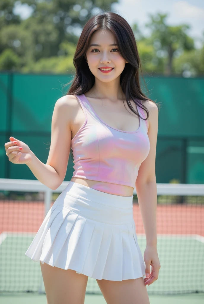 ((Lift your skirt with both hands to show your panties)),(((White panties are visible)),masterpiece、Ultra-high resolution、well done!、She has a very pretty face like an idol.、A 20-year-old Japanese girl with cute features、A kind smile、She is in school、Cheerleading Team、Cheerleader uniforms are bikini style and expose cleavage.、Medium bust full body、RAW Photos、Genuine、realism、Real Stick、Raw photo