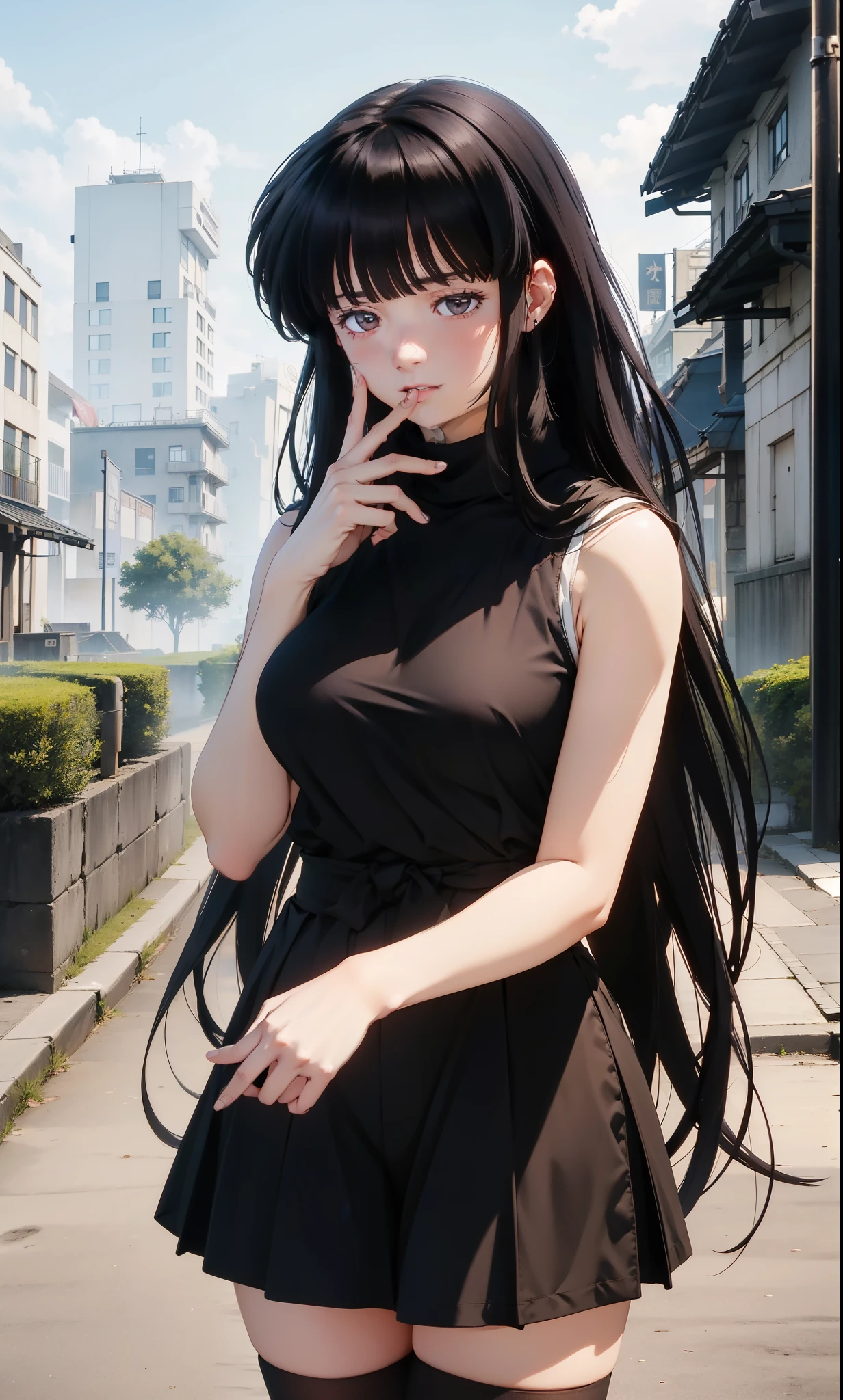 Full body, A body as thick as a man's, Solo, Realistic, Sexy Asian face, scornful eyes, Swollen face, Ripped black denim pants, Japanese face, Legs focus, Moderately fat body type+, 1 woman, mature woman++, age 32, wide shoulder, short sleeve T-shirt, Black Denim pants, thick tights, short hair, Collar cropped hair, cardigan, adult woman, Game company programmer, Short legs, Long upper body, Thick waist++, low rise black denim pants, ((Small breasts and fat and short leg)), Muchimuchi body
