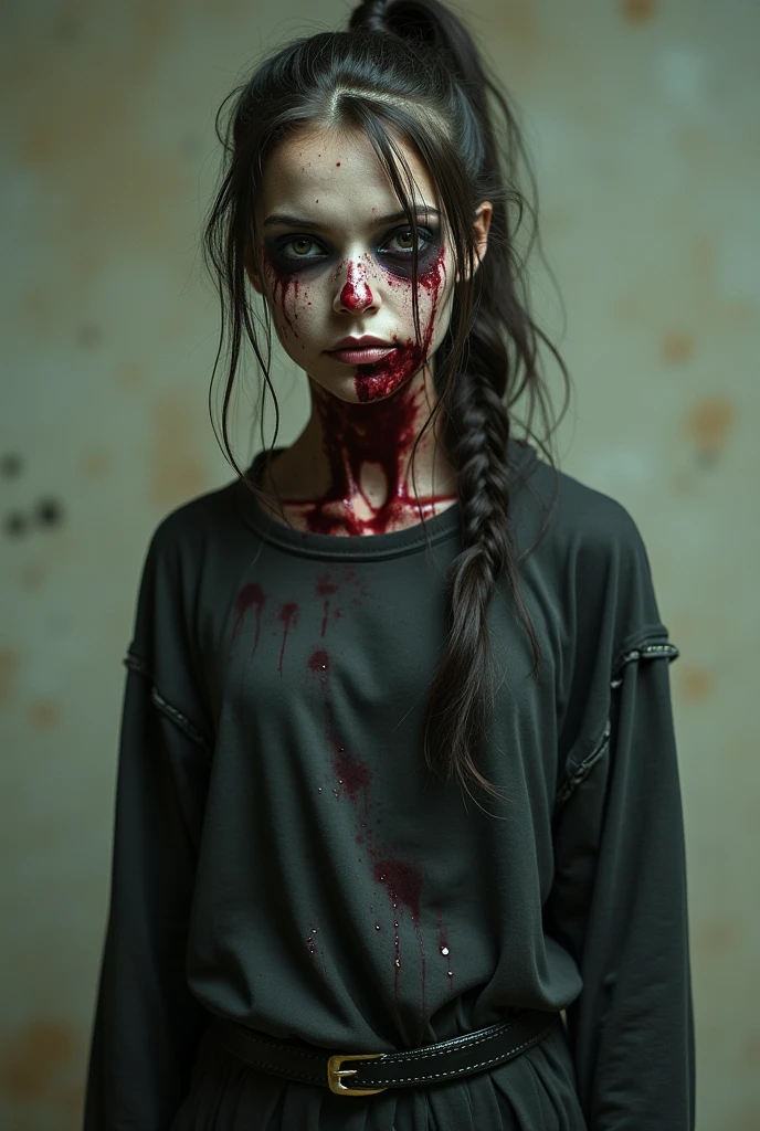 A high-definition photograph in general shot of several decomposing zombies, dressed in random clothes and very worn. The background is the ruins of an apocalyptic city and the photo was taken with a high-quality DSLR camera in 8K UHD resolution. The skin of the zombies are very worn like a current movie and the dim lighting adds a high quality and realistic feel to the photo. The style is raw, cruel and unfiltered, capturing the haggard, raw and realistic face of the zombies. The technique used is top-notch, capturing every detail and nuance of the decaying zombies' appearance.