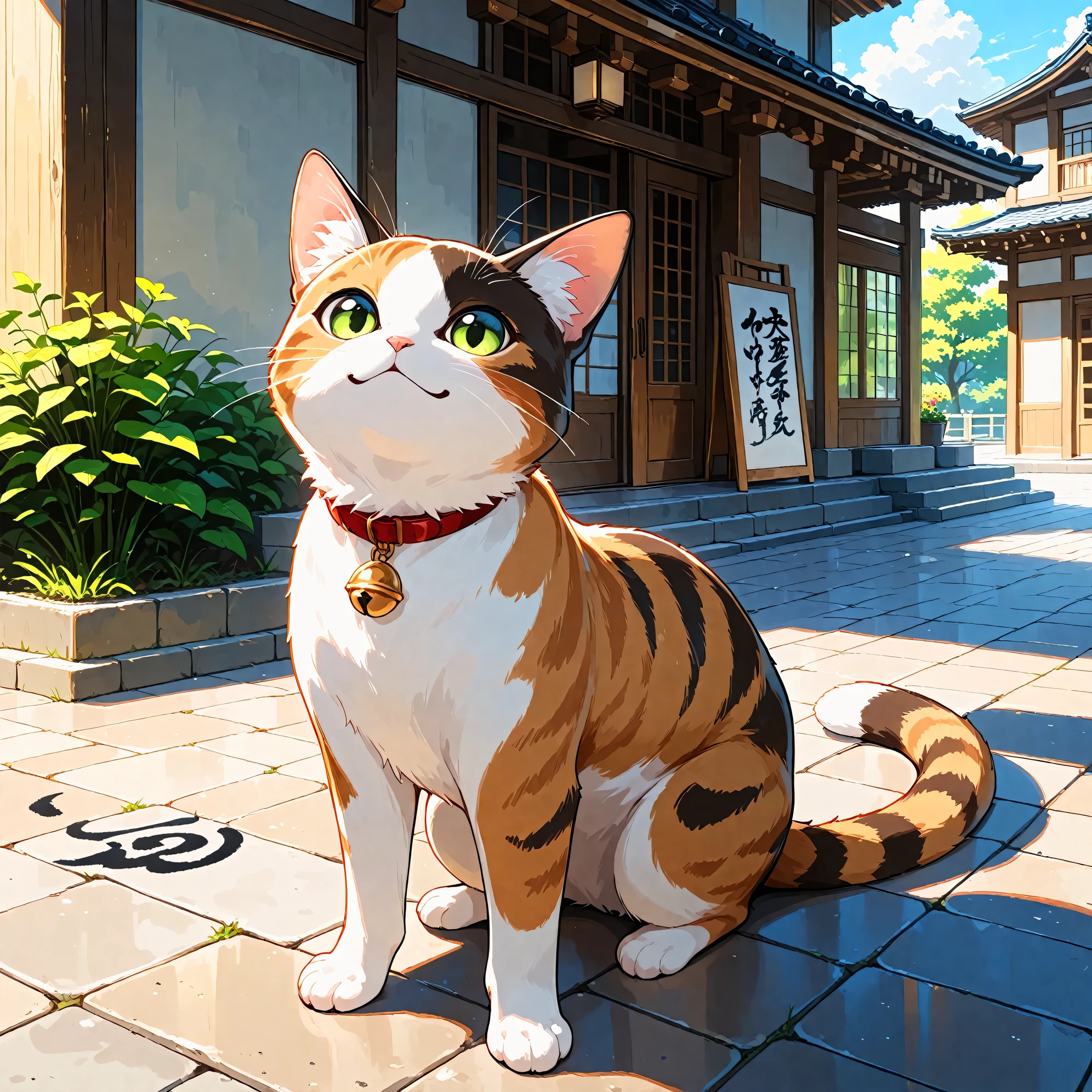 (masterpiece), (best quality), (ultra-detailed), Accompanied by a cat, (cute cat), outdoors,absurderes, Hi-Res, ultra-detailed, BREAK, Expressive lettering, Elegant décor, Design images featuring beautiful calligraphy with craftsmanship and skill。