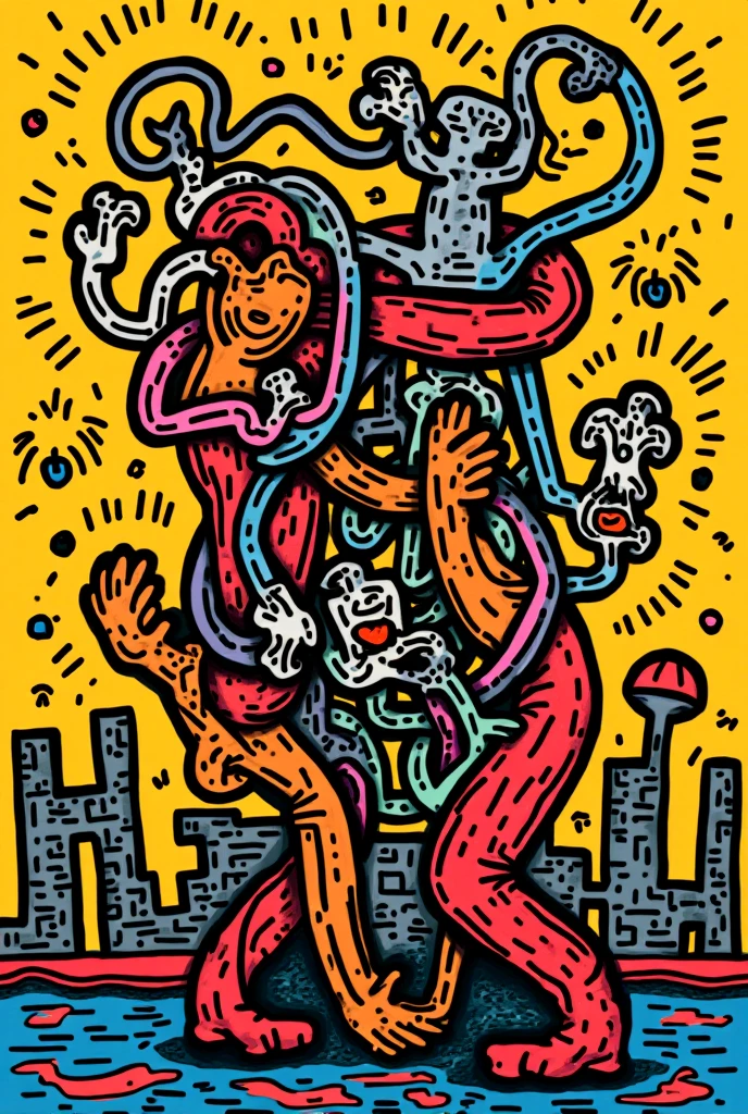 Drawings: Addiction to smoking in the style of Keith Haring
