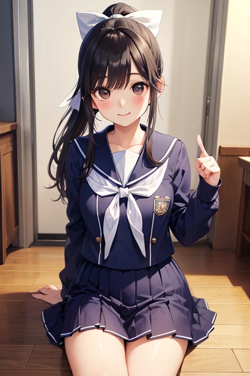 School uniform, white shirt, knee-length socks, pleated skirt, tie, rabbit ears, mayijan, faint smile, mid_breats, best quality