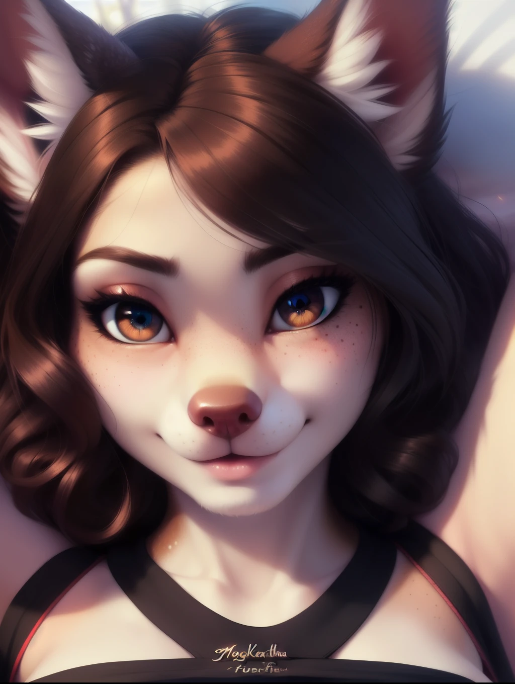 beautiful niña mapache,14 years, pretty eyes, shoulder length hair, straight,raccoon ears,beautiful,smiling at the camera,image of bust and head, front view, foreground