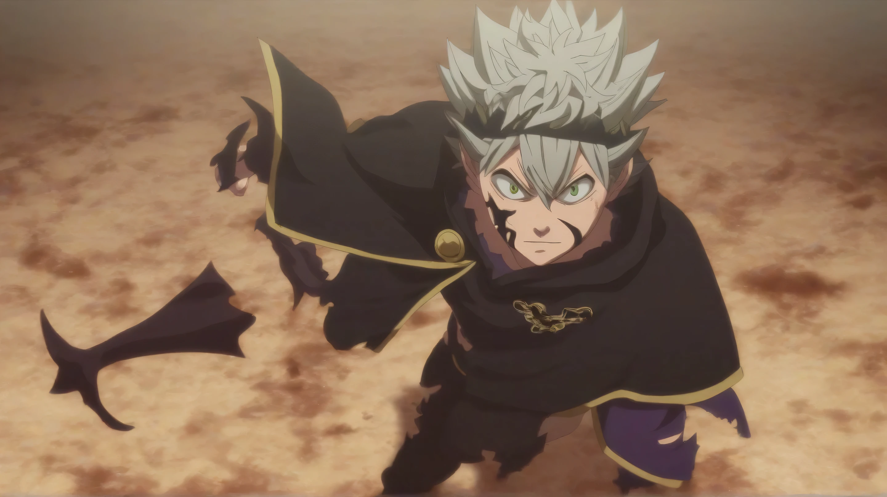 score_9, score_8_up, score_7_up, source_anime, (realistic:0.6), looking at viewer, , , 1boy, solo, male focus, asta_black_clover, grey hair, green eyes, spiked hair, , facial mark, demon form, , demon wing, toga costume, standing on ground ready to fight stance, ,