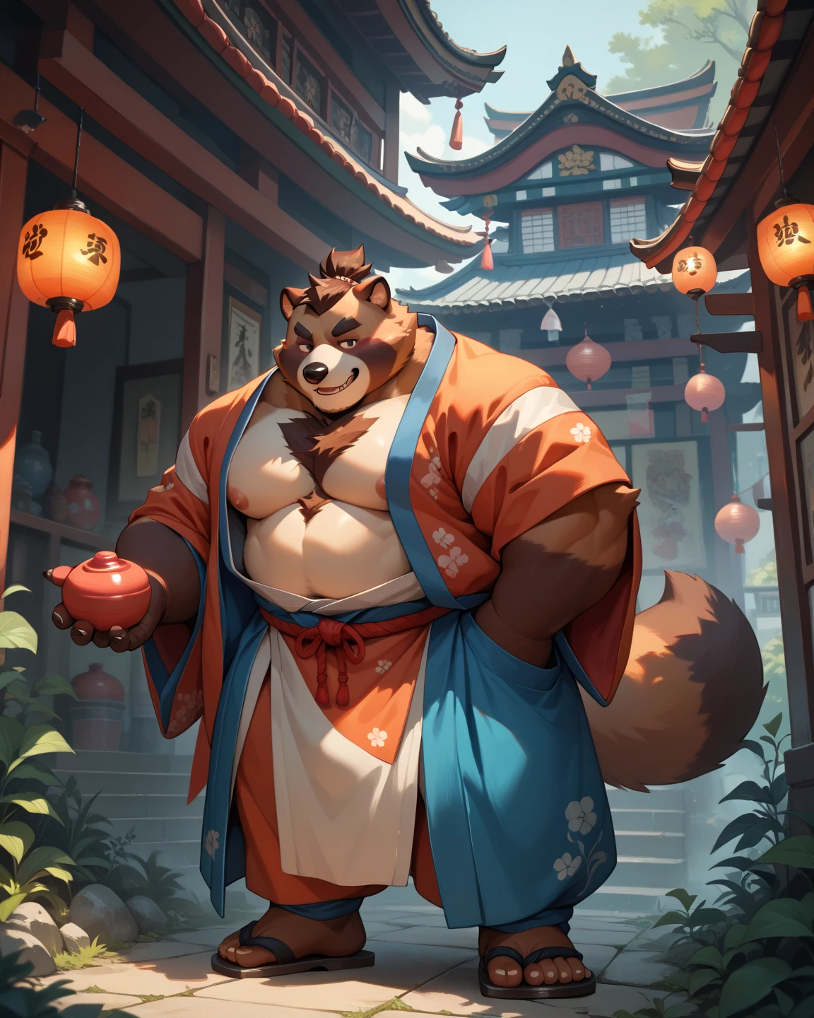 a panda，strong，Detailed character details，Meat balls，Less clothes