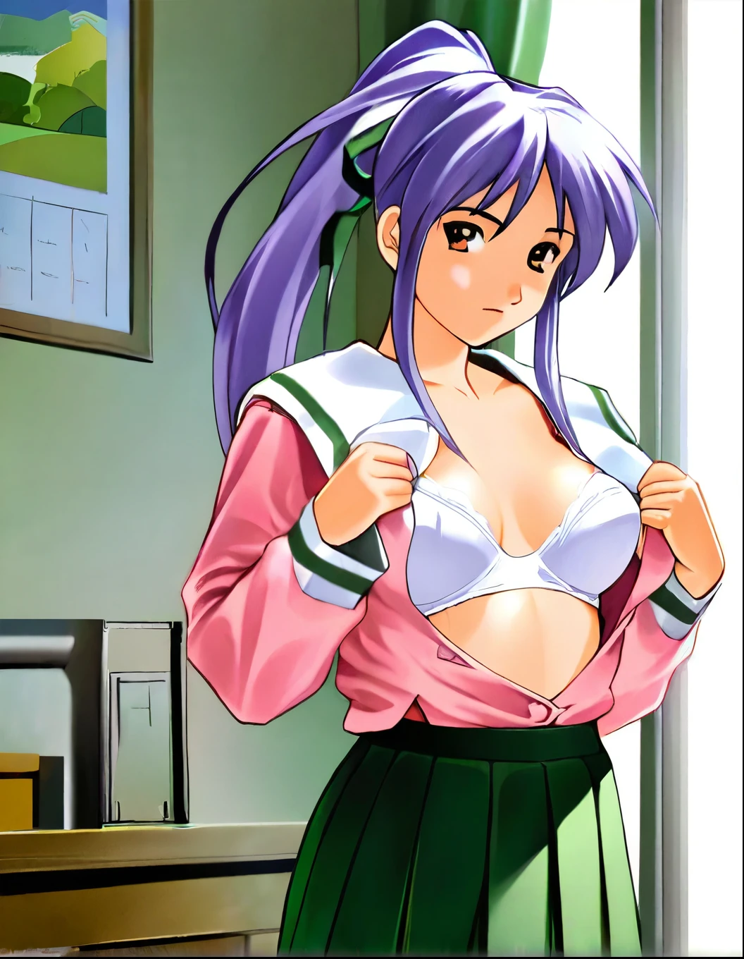 One girl,18-year-old,Perfect hands, Perfect Fingers,Perfect Anatomy, masterpiece, Highest quality,Realistic, hyperRealistic, 16k hdr,, morning, (Very good, Tennis uniform:1.2),Outdoor, From below,(Sweat:1.3),(blush, smile),Large Breasts,Cleavage,Upper Body,necklace,(Leaning forward ,Kneel:1.2),Jujutsu Kaisen、Miwaka、