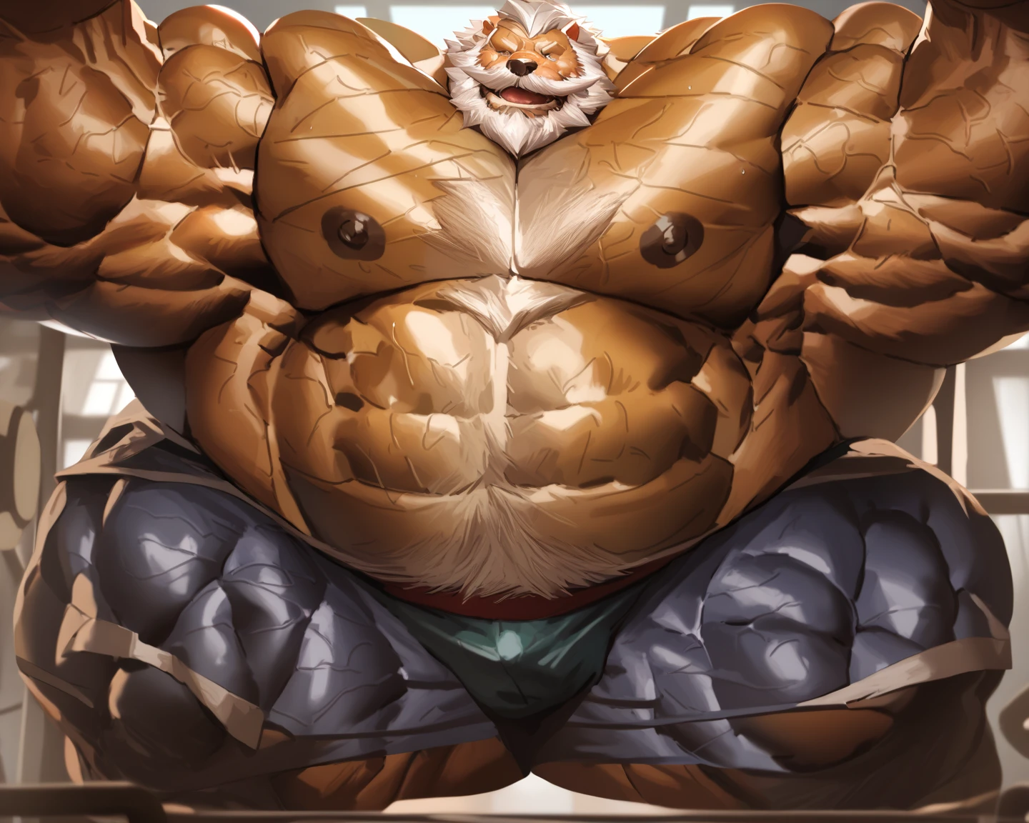 (masterpiece, best quality:1.2), solo, male focus, 1boy, muscular male,Hair on the chest
