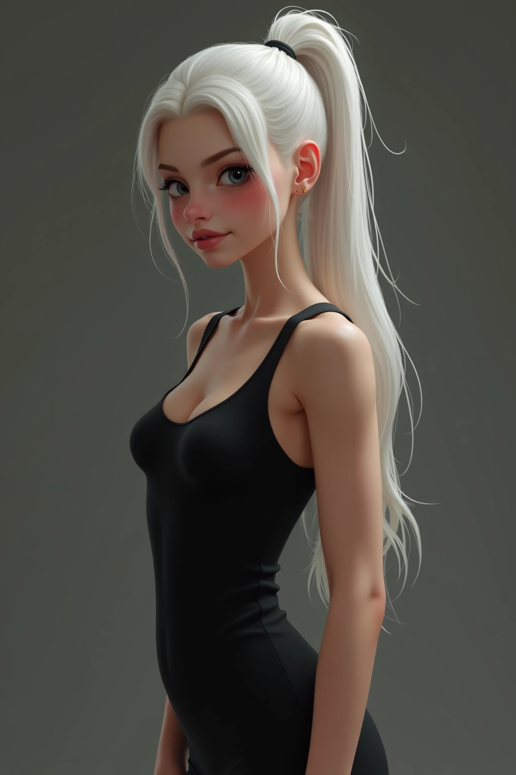 full body, sam yang,
1girl, backlighting, bare shoulders, black choker, blurry, blurry background, blush, breasts, choker, cleavage, closed mouth, collarbone, earrings, forehead, freckles, hair over shoulder, jewelry, long hair, looking down, pointy nose, red lips, shadow, solo, thick eyebrows, thick eyelashes, upper body, white hair
, ((masterpiece))