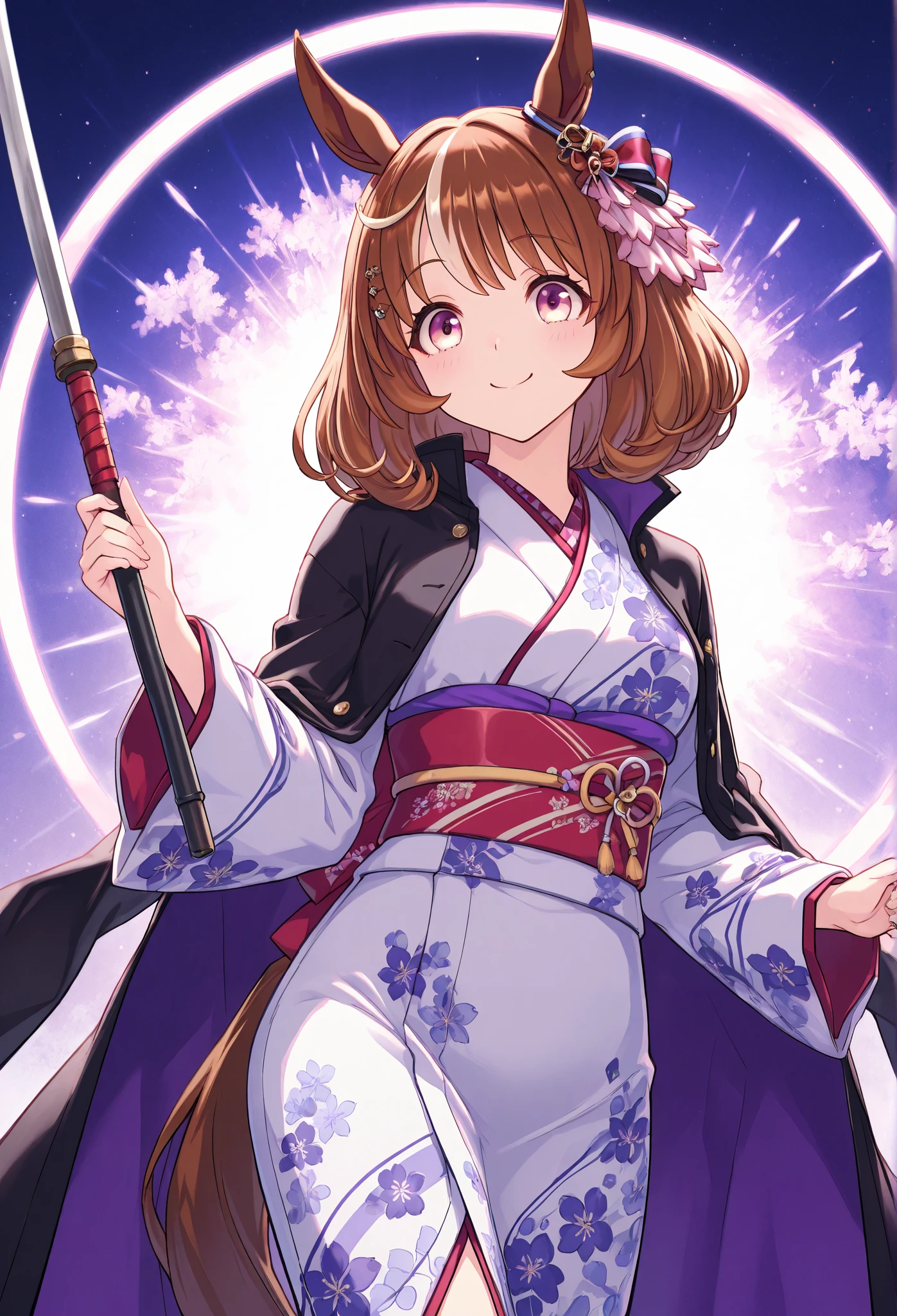 {{{Racecourse:1.6}}} ,( Hi-Res),( Hi-Res), ( Unity 8k Wallpaper),( detailed image ), {{{ Type Moon:1.7}}},, {{{North Flight }}}\( Uma Musume\)},{smile },{ }\(Uma Musume\),\( Uma Musume\), Official Costume,( Uma Musume\),{{{ medium hair }}} 魅惑的なsmile } \( Uma Musume\),
,{{{{オフショルダーの kimono}}},{{{狂ったsmile:1.6}}},,{{ collared cloak}},{{{ kimono:1.8}}},{{{Naginata }}},{Onigashima}