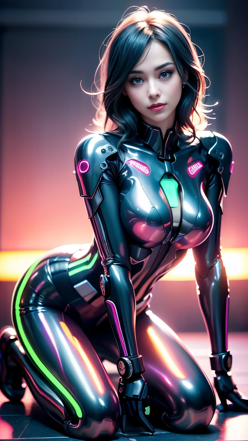Alafia sits cross-legged on the floor, On models. high resolution, Futuristic Glossy Latex Suit, Black latex sculpture, Ultra-detailed female robot, Female body, wlop shiny skin, Futuristic body, Network Service, Women in Science Fiction, female body, Cyberpunk glossy latex set, On models. high quality