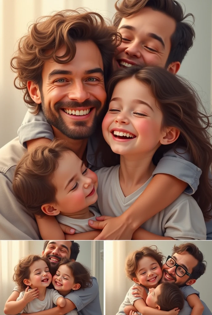 Mom and dad play with kids,Warm,gleeful,cheerfulness,Laughing,full bodyesbian