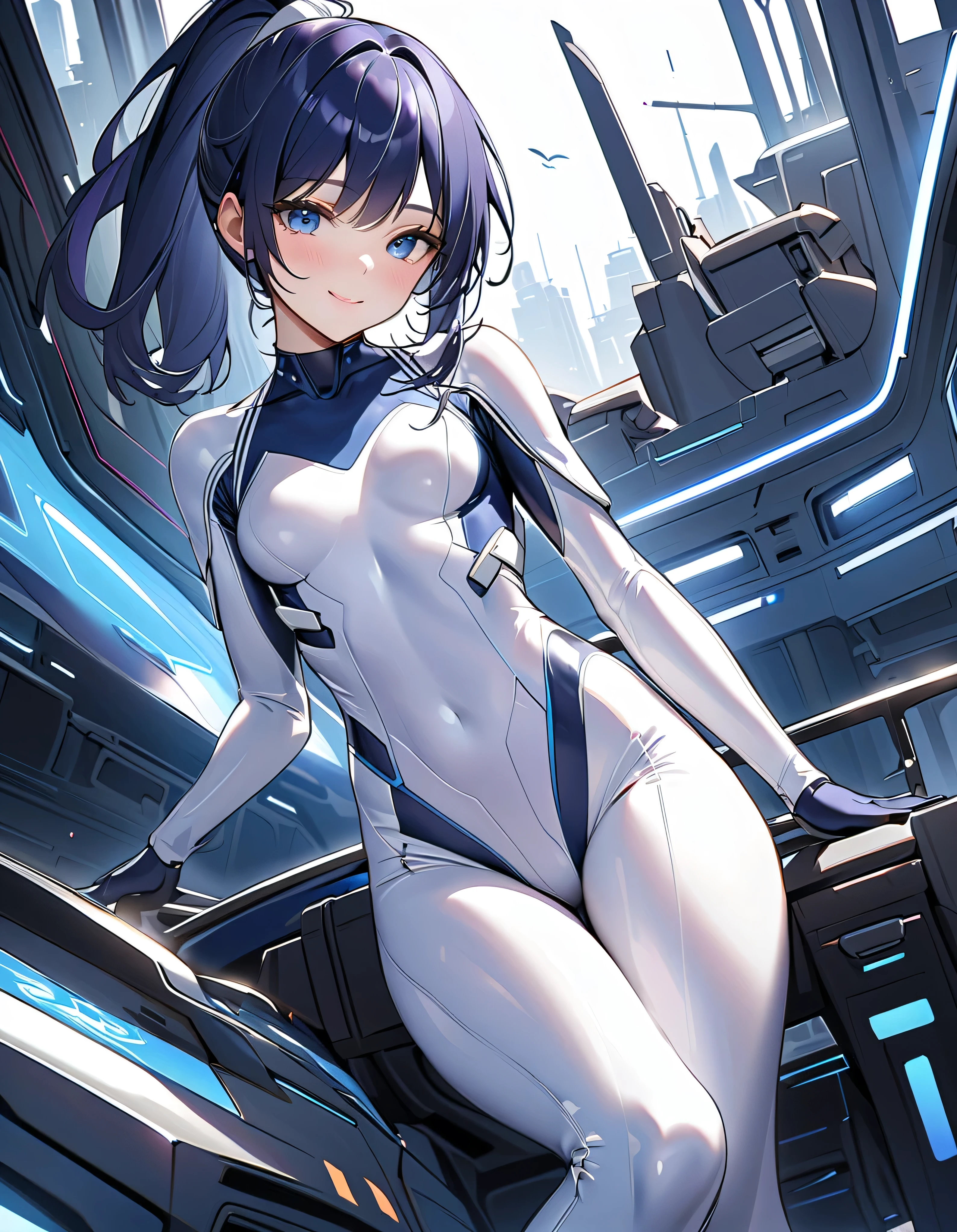 (Rear insertion position, ), Blue hair, blue eyes, short, Cute Hips, , ,(white inner suit、、Thigh-high stockings、Head-mounted display、), (On the bed),,nsfw、BREAK Perfect Anatomy、Highest quality、(cute:1.1)、(cute)、(High resolution:1.2)、Unbelievably absurd:1.3、Incredible illustrations、(cuteイラスト:1.2)、Beautiful background、(1 girl) 、solo)、(10th Generation、cyborg、)、slender、(lying on back:2.0)、