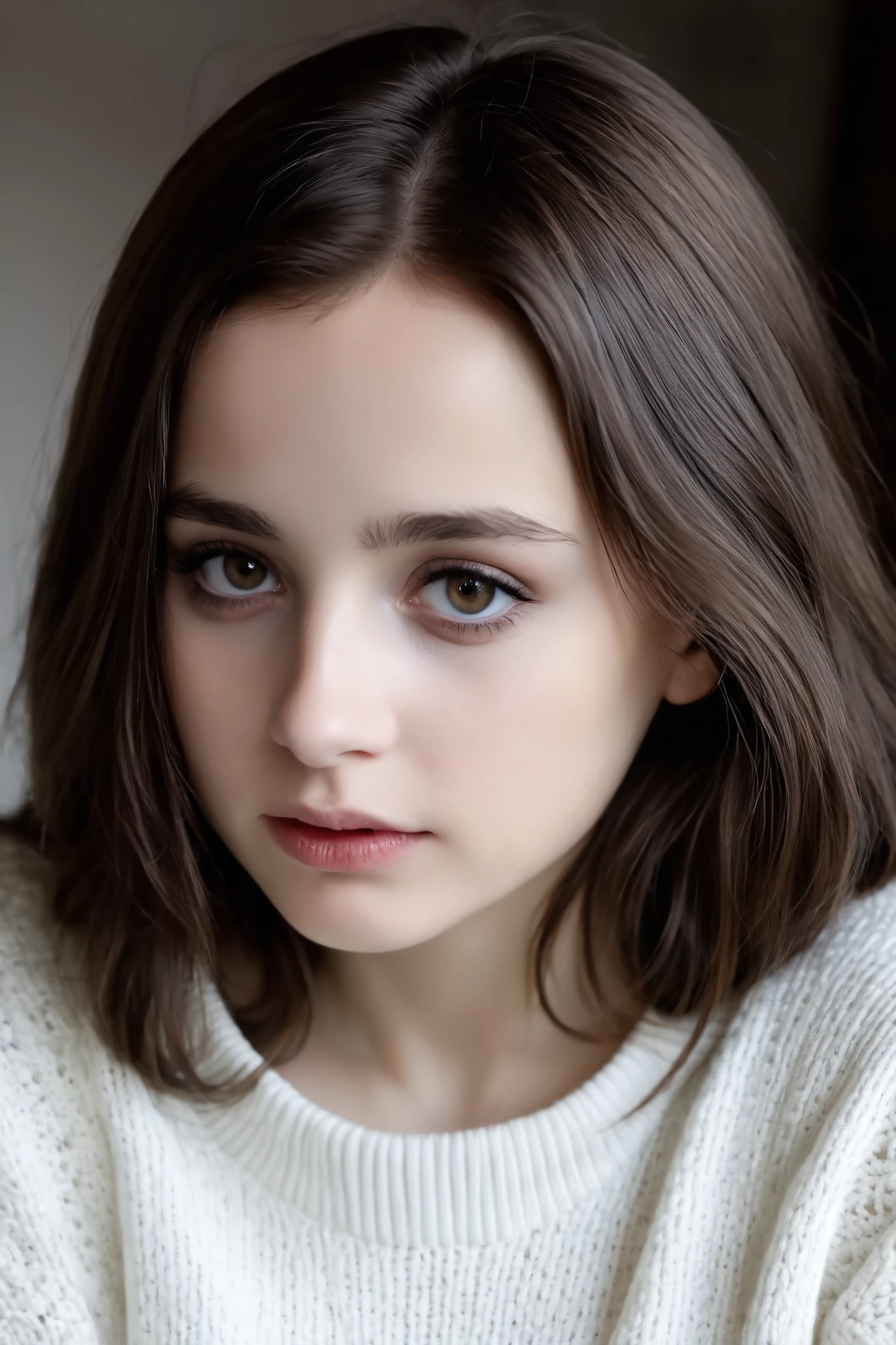 The real ghost of my real brunette dead 22 year old white skinned Moldovan sister Marina looks at me while wearing a white dress fully pullover, knowing that i need her help in life.she looks close in my eyes