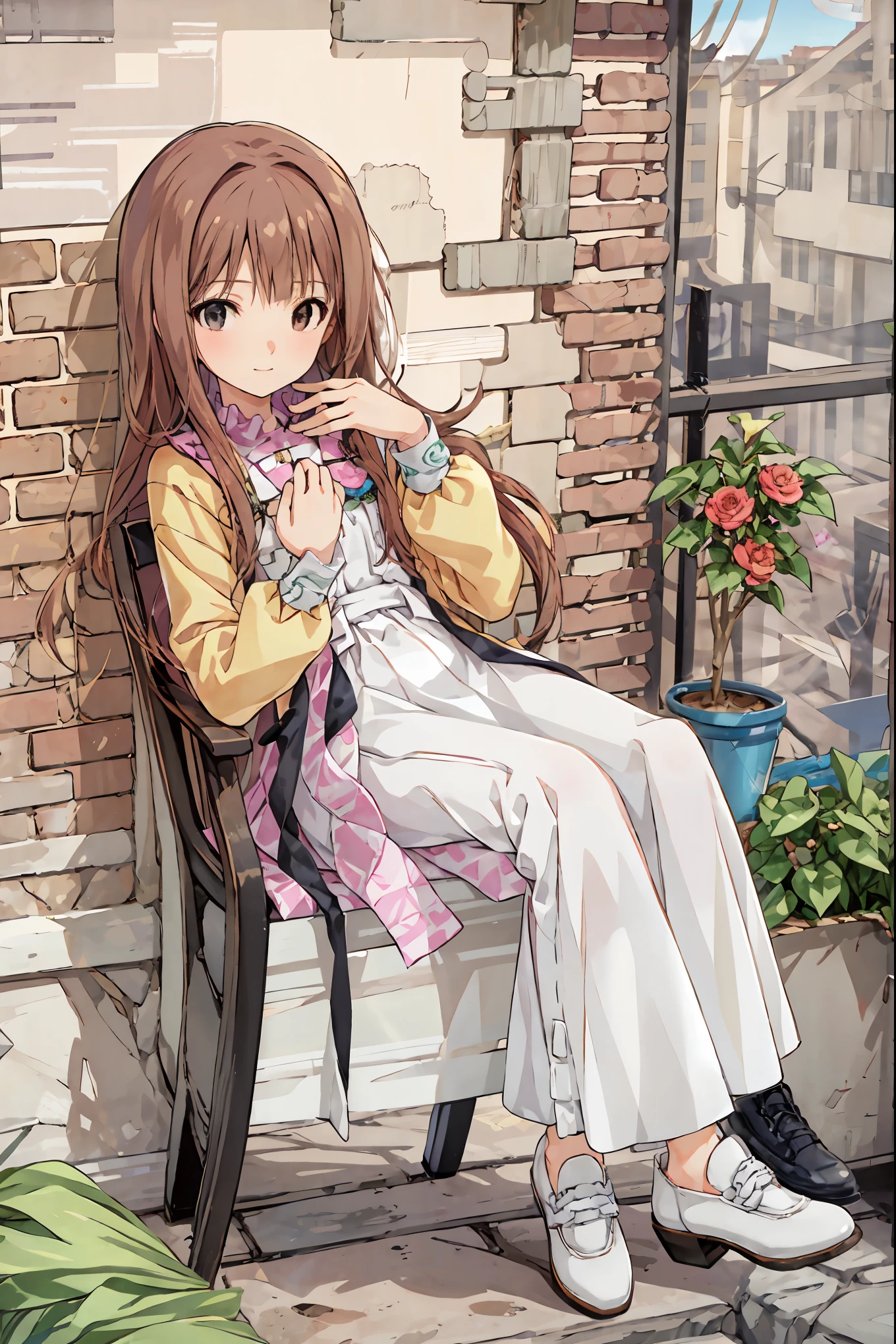 beautiful illustrations, top quality, cute girl, krbwx, full body, Hippeastrum, Game, ranunculus , Hair, shortcuts, unkempt hair,Short braided hair,Neat, slender beautiful woman, correct posture,Small chest, beautiful legs, has enchanting gray-blue eyes that shine like stars, droopy eyes , vibrant colors, beautiful eyes,A delicate smile,Textured Skin, Best Quality at its Best , gentle and beautiful woman , anime style、