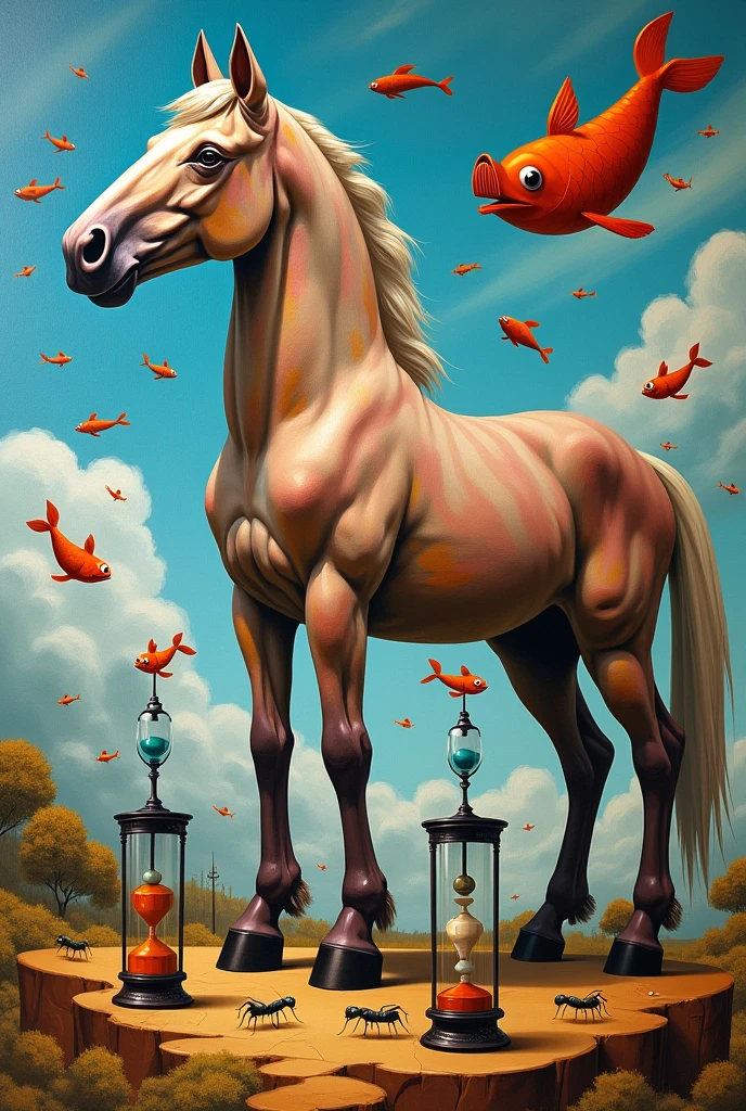 Pink peony flowers,Behind the flower there is a red horse,Horse bust,Peony flowers are super big,Impresionismo,oil painted,