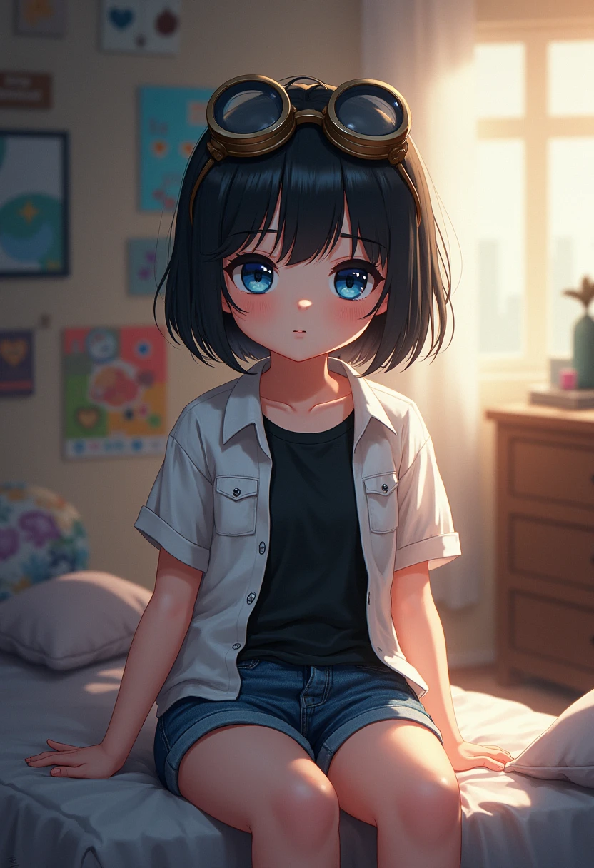 (masterpiece, best quality), 1girl,    <lora:DBS_Pan_v2:0.8> pan,1girl,solo,short hair,bob cut,bangs,blunt bangs,black hair,black eyes,child,, t-shirt,grey shirt,white shirt,raglan sleeves,short sleeves,print shirt,black leggings,