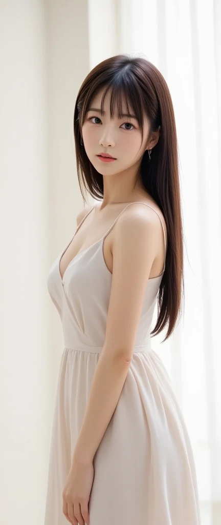 Dark brown hair、Light brown eyes、Japanese actress、 Lady、I am about 40 years old..、(Intricate details:1.2)、(Which one is on top??:1.4)、 (Ultra-high resolution:1.2)、Ultra-high resolution、(Finely tuned)、(Detailed facial features)、Hmph、8K resolution、D cup size breasts、Long Hair、Blocks sunlight and shade、A balcony with a resort feel、Pink flowers are decorated in the background、Pink flowers blooming in a resort area、Decorate your ears with deep pink flowers、white wall、white floor、Full body photo、Head to toe shot、Beautiful legs、white One piece with a wide open back、Blackpink Jenny 私 took this photo with the image of、Beautiful legs、she, Fashion Hub, Extreme Detail, Very detailed, Realistic, Hourglass-shaped body, Obscene pose、Lift your chin a little、Please open your mouth a little、Poses that make you feel weak、Are crying、Deep sorrow、Stretch your hands out towards me、