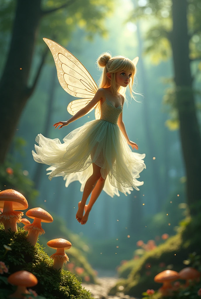 masterpiece, Highest quality, (1 beautiful girl :1.2), Fantasy art, 14 years old, Medium chest, Standard weight, close your eyes, Little fairy、Holding a big pen、Flying over desks and notebooks