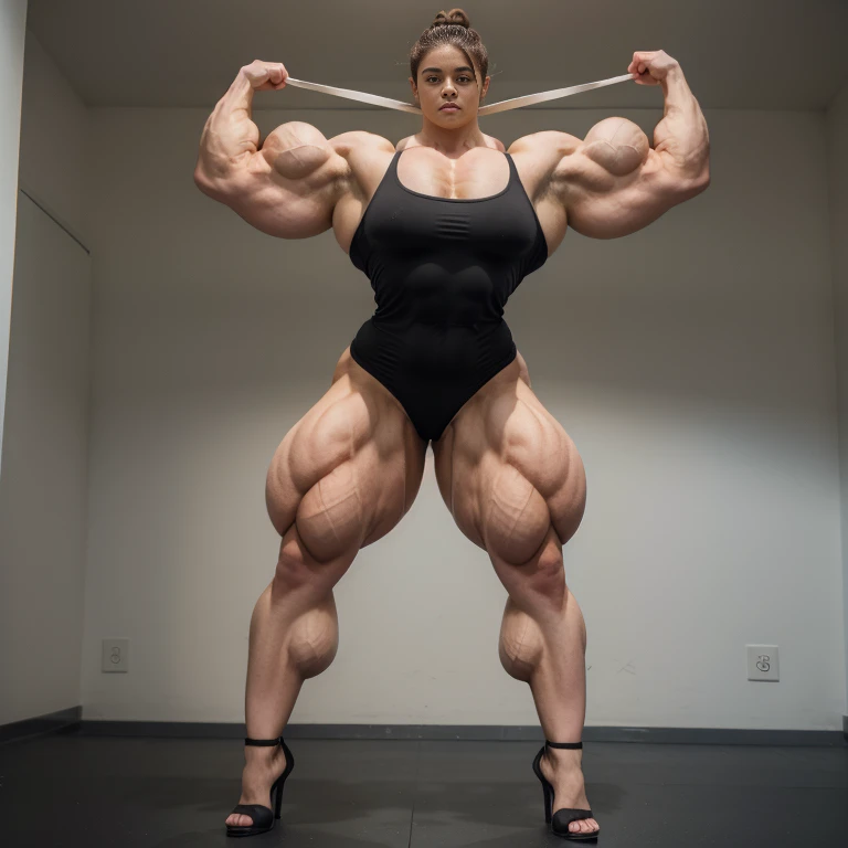 Tatyana Ali, A heavily muscled iffb pro female bodybuilder, (Raw photography:1.5)、(hight resolution:1.5)、(Raw photography:1.5),(Photorealsitic:1.38)、(sharp focus:1.5) 、18 only、One girl、((Cowboy Shots:1.2)),((Body Like a Male Bodybuilder:1.8))、((tall:1.4)),((Thick arms with sculpted muscles:1.28)),((long legged:1.4)),((Sculpted muscular thick thighs:1.65)),((large full breasts:1.2))、、
((Delicate and perfect beautiful face,beatiful detailed eyes)、
(Wrestling shirt、 elbow pads 、latex short Wrestling pants、Dark blue high socks:1.2)), (white Wrestling boots:1.5) ((hime-cut)),
((Standing up with a shrug:1.2))、
((In a WWE wrestling ring))、
looking at the viewers、Facing the audience,The dim、