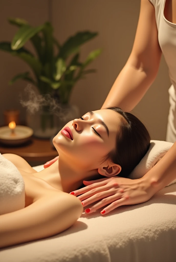 A 20-year-old woman receiving an oil massage