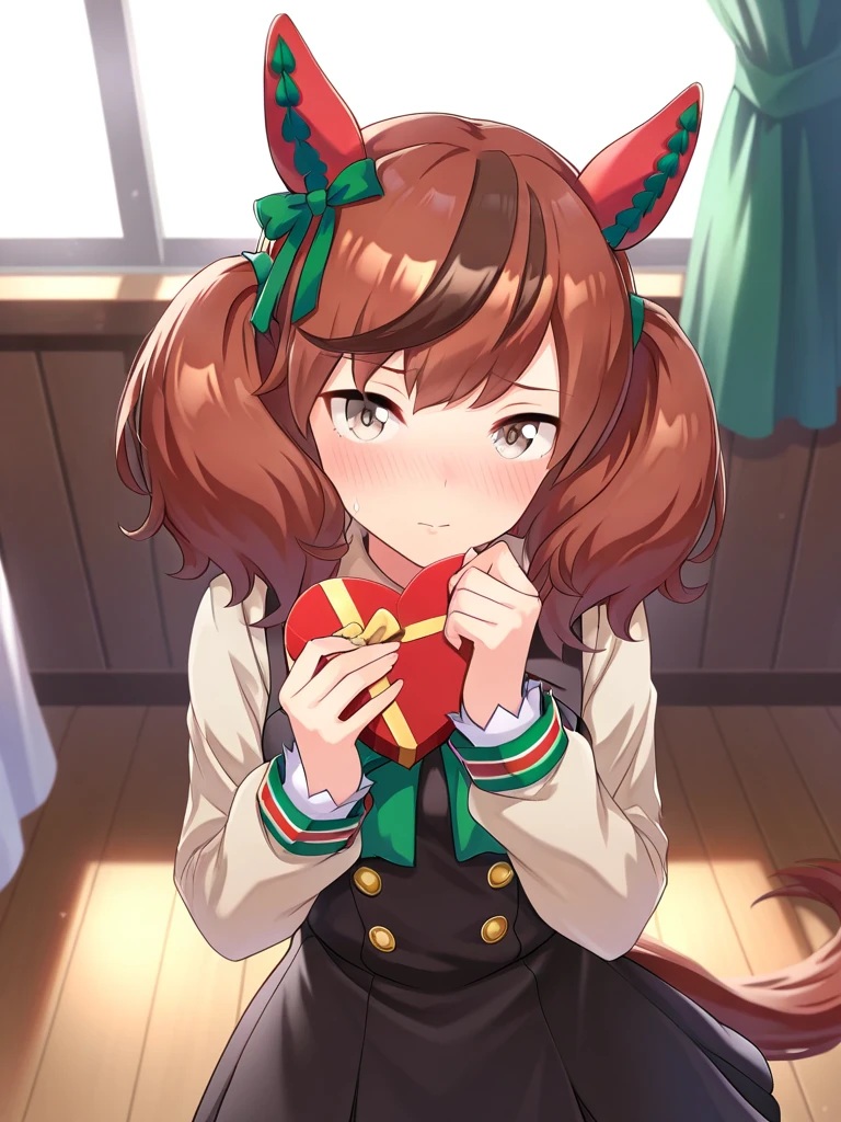 ((8k, highest quality, master piece: 1.2, super detailed, super high resolution, super detailed)), 1 girl, Sakura Chiyono \(umamusume\), (smile: 1.6), bbchiyo, horse ears, medium hair , hair between the eyes, bangs, hair flower, (pink sweater, short sleeves), white shirt, long sleeves, tail, horse tail, shorts, legwear under shorts, pantyhose, black pantyhose, upper body, sitting on a chair , professional lighting, indoors, restaurant, ((birthday cake)), chandelier, ignition, inside the room, birthday celebration
