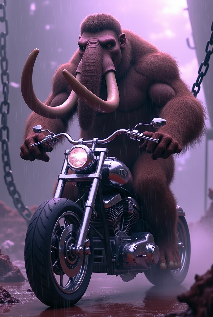 Ultra HD image of an obese naked werewolf man next to a bike, human-like face, NSFW