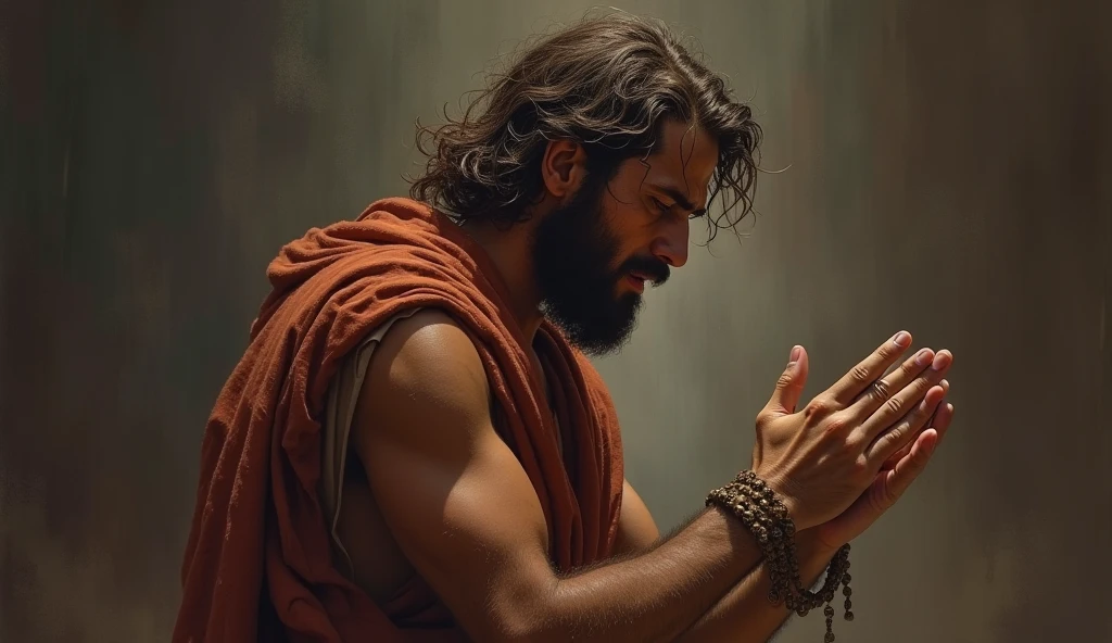 A male stoic philosopher with a well-proportioned and attractive physique, not excessively muscular. He is wearing classic tunics, slightly transparent, that gently drape over his body, subtly revealing parts of his shoulder, with a very short and well-groomed beard, and wavy, well-stylized hair. The philosopher is standing in a dimly lit room, completely a darkroom, staring intently at a crack in the wall with a thoughtful expression, ready to take action to prevent further damage. The scene is set in a vibrant, impressionist landscape with rich colors and dynamic brushstrokes, creating a sense of movement and emotion. The background has a subtle texture that adds depth but complements the text without overpowering it.