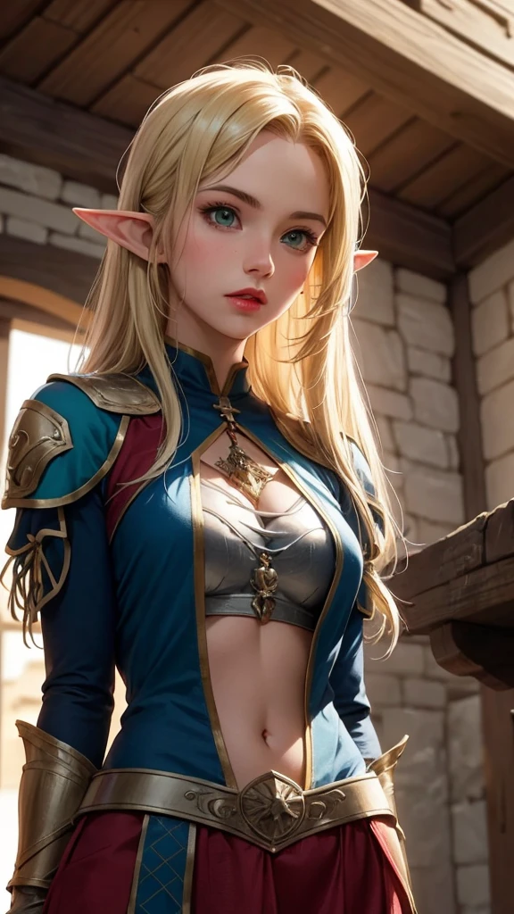 a beatiful teen, elf, showing your body, showing your charm, perfect body, small waist. Wearing short clothes, dynamic pose. Small girl, delicade girld, cute girl. Ultra resolution, cute face, ahegao, large tongue, showing tongue, baby face, perfect eyes, perfect anatomy, perfect hand, perfect body. 8k ultra hd, ultra definition, photorealistic digital art, high quality illumination, high definition textures. Cinematic ambience, wonderful background