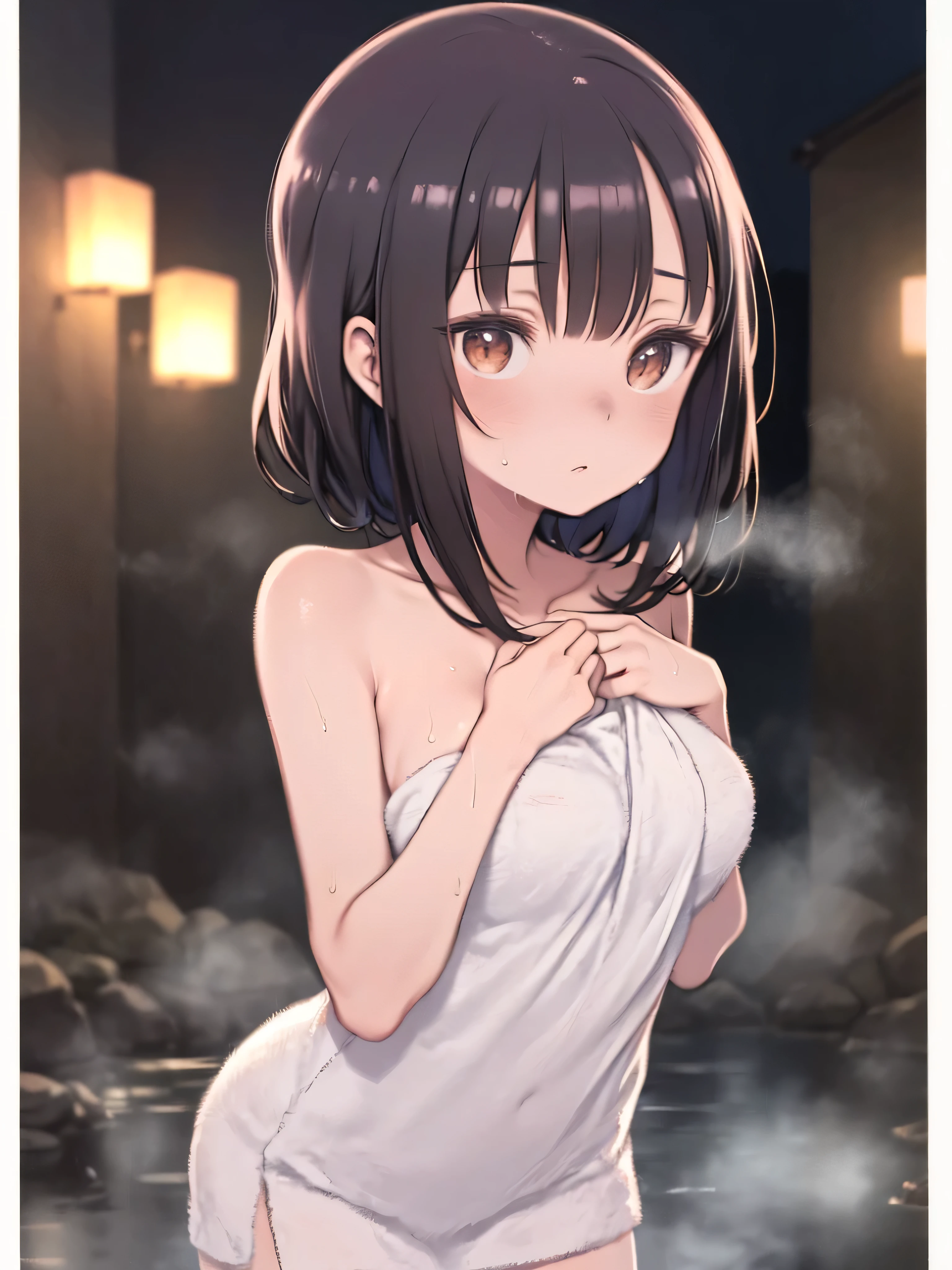 Highest quality, (masterpiece: 1.2), Very detailed, indoor, 
One girl, alone, Ogiwara-san is sad,
Looking at the audience, Medium chest, smile, Mouth closed,View your viewers, blush,
Brown eyes, Brown Hair, Long Hair, bed、(Completely naked)、(Full nudity)、(Erect nipples)、(Pussy)、(clitoris)、(hot spring、bathing:1.2)、curve、Sexy pose、A shy smile、sweating、(Steamed:1.2)、((night、moonlight))、hot spring、Open-air bath、sit