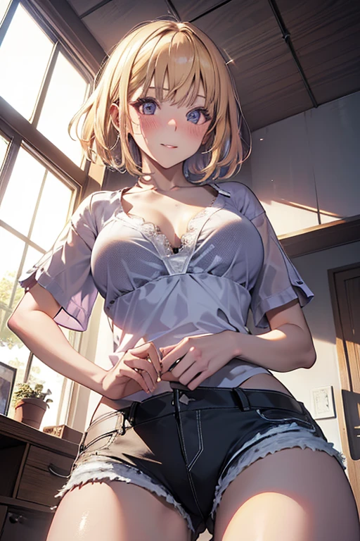 ((Finest quality)),(超A high resolution),(ultra-detailliert),(Meticulous portrayal),((best pictureinest works of art),Ultra-Precision Art,The art of astounding depiction, (1人の女性:1.5),(Peach-colored off-the-shoulder shirt:1.6),bra strap:1.3