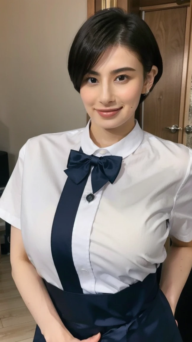 ((Best Quality, 8k, Masterpiece, Portrait: 1.3)), (looking at the viewer, look down),Photorealistic, Sharp Focus, Beautiful Japan Milf, Clothes with Cleavage View, 30 Years Old, Wavy Hair, ((beautiful detail skin)), ((double eyelid, eyelash, lip gloss)), (Wrinkles at the Corners of the Eyes:0.6), ((Close your legs show crotch)), (loose waist:0.5), (scared:0.7), (pubichair:0.8), Office Changing Room, a lots of metal lockers,