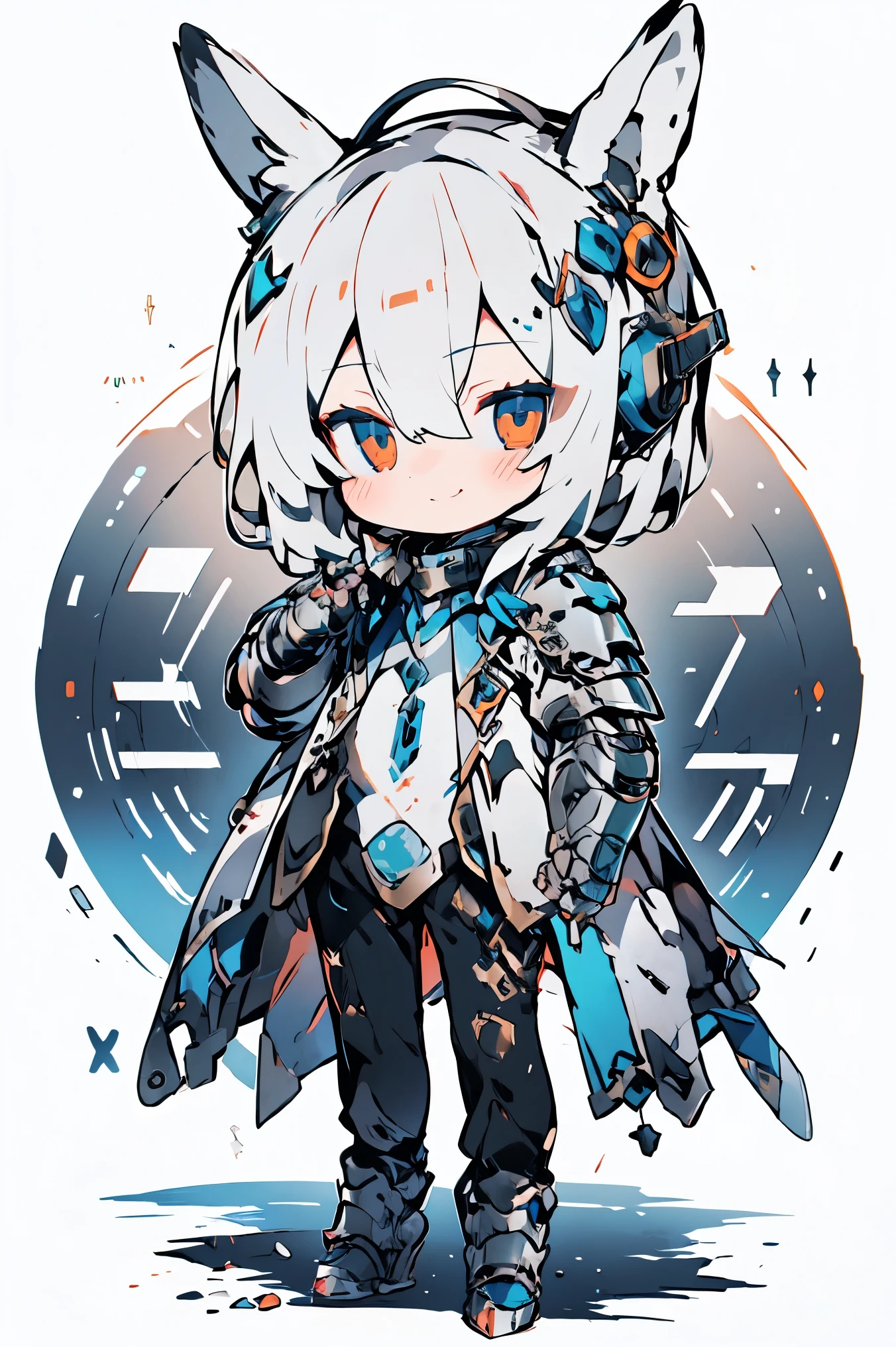 ((masterpiece)), accurate, textured skin, ((super detail)), high quality, high details, highres, best quality, chibi, knight, male, white hair, light smile, mechanical armor, rabbit ear