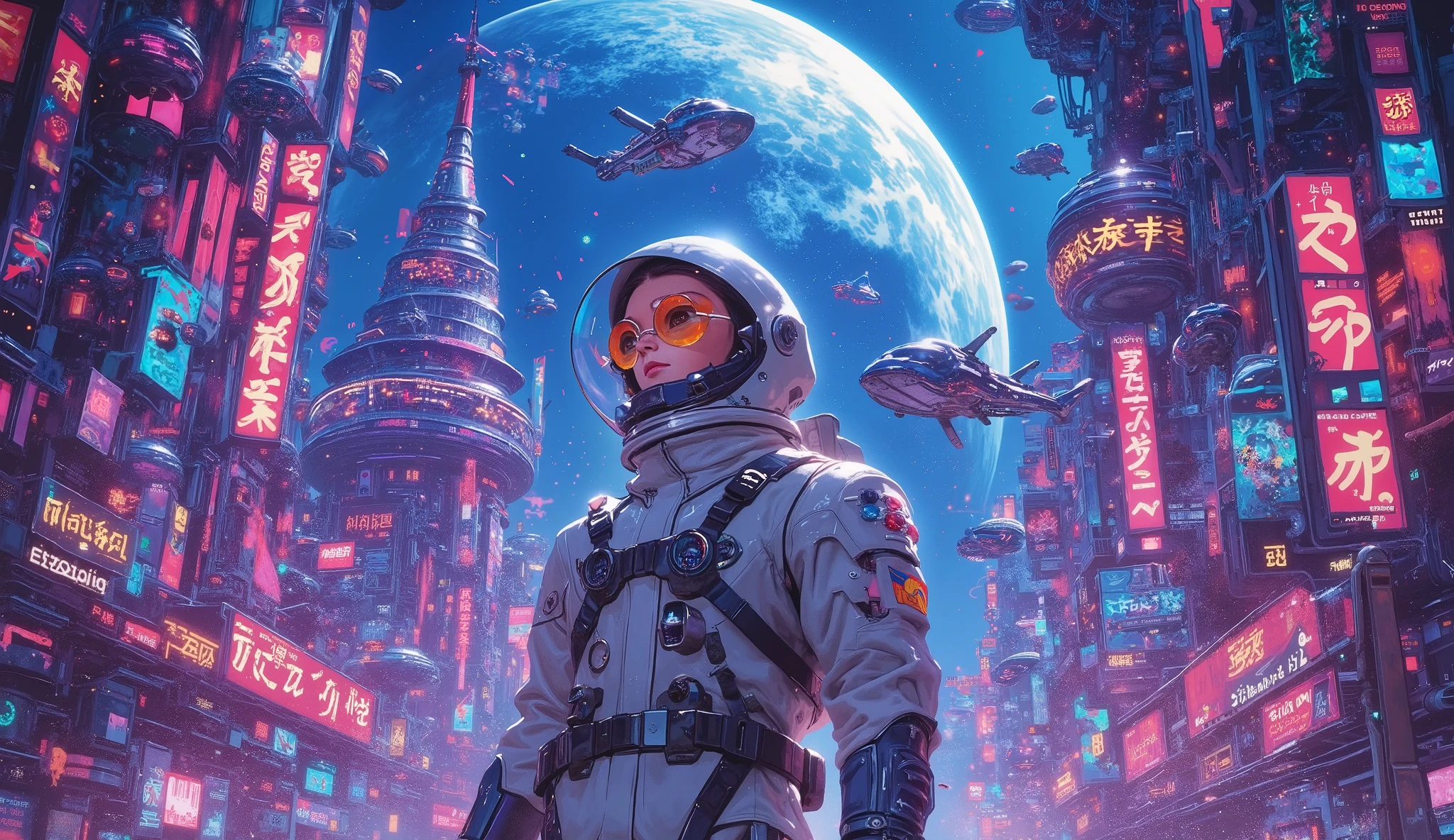 an astronaut in an intergalactic port , galaxy, anime, officer