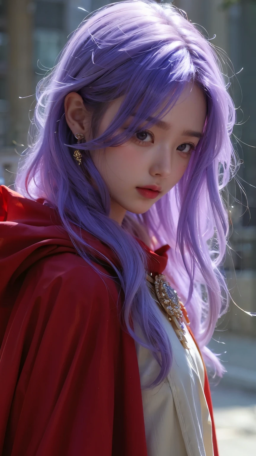 (( crying)). naked clear coat.dq pom , Long Curry . Blonde, earrings.、 Top Quality , bangs , Little head on the street :1.3 Ultra Realistic :1.2 , Masterpiece, Top Quality , More details, realistic lighting .A Broader Perspective. Stone construction、 fantasy . Outdoors