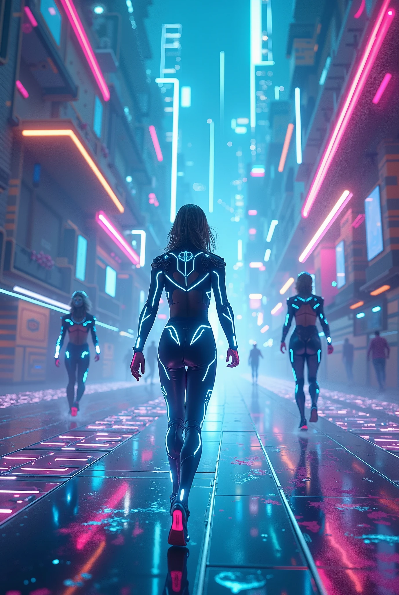 (ultra detailed), cyber punk、 On the rooftops of a city illuminated by the morning sun、Male dance group members start dancing。
