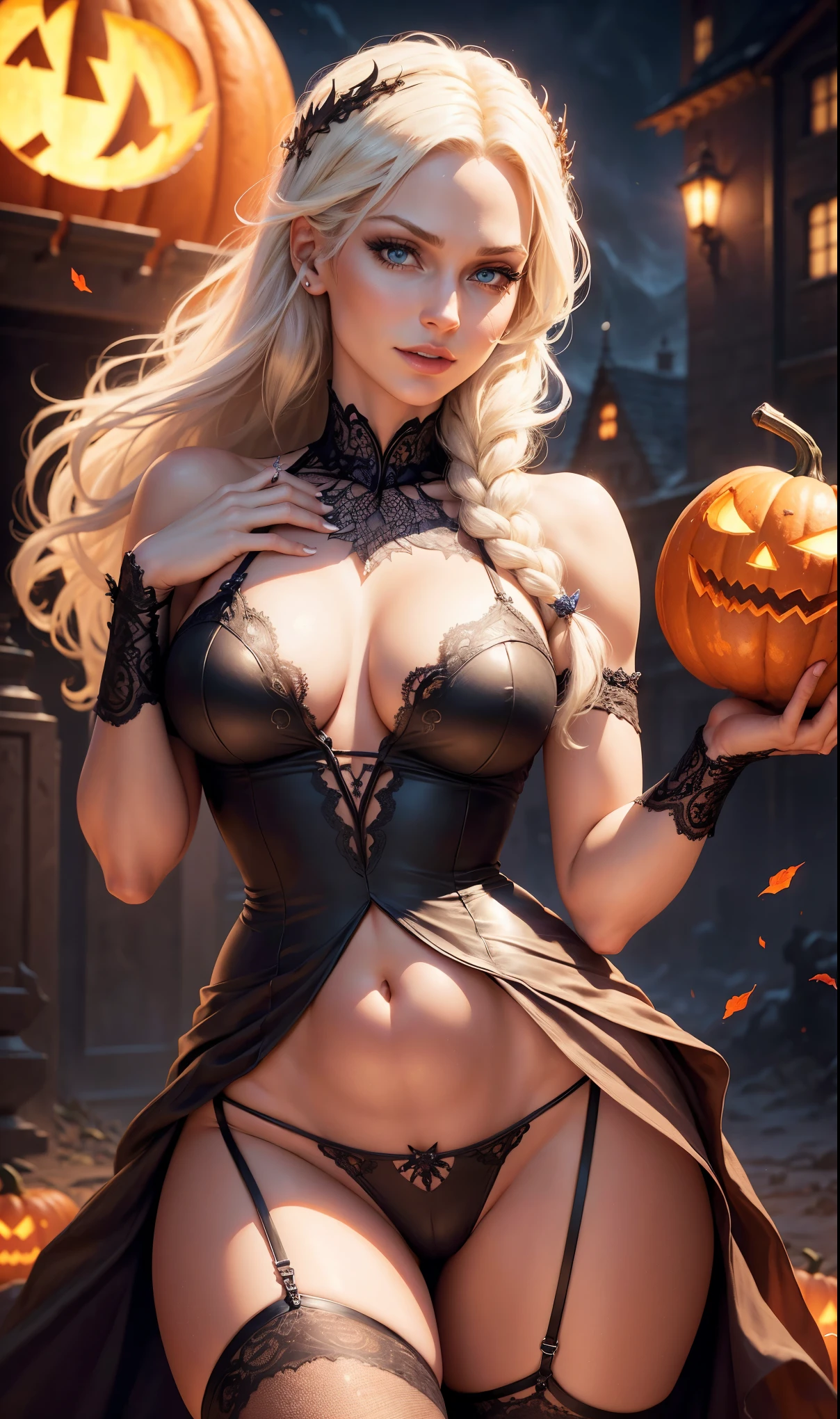( qualidade 8k ), ( melhor qualidade ), ( Ultra HD | | ), ( Anatomia do personagem perfeita ), ( perfect lighting ), ( Foto corpo inteiro 8k ), ( Detalhamentos perfeitos ), ( Detalhes do personagem perfeitos ), ( Details of the perfect setting ), ( obra prima ), ( Simetria do rosto do personagem delicado ), ( Construction of the body of the delicate character), mulher bela, rosto perfeito, corpo perfeito, pernas perfeitas, cor dos olhos mel, cabelos longos lisos, mulher de altura 1.65 ( one meter and sixty-five centimeters ) , usando traje de bruxa halloween, com manto do halloween, (( Flowing mantle )), (( Manto intrincado )), Halloween Festival Scenery