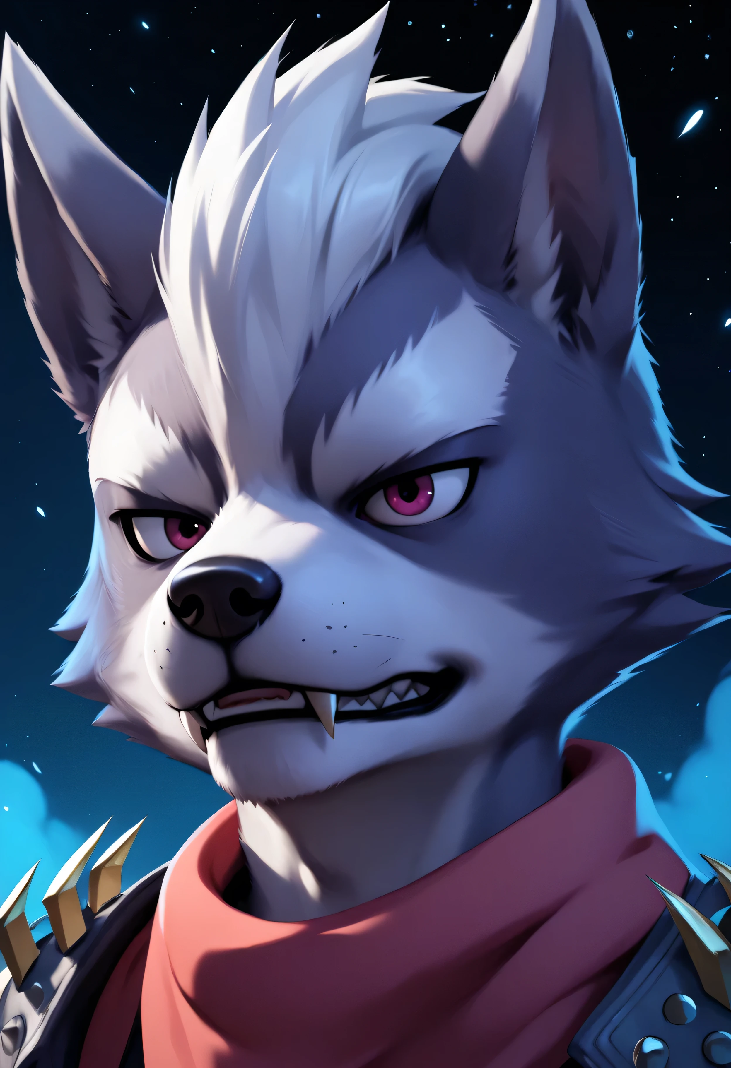 top quality, Max Image, correct anatomy, 8K, Official Art, super detailed, Wide angle, (Wolf O'Donnell), The male wolf, Kind Face, cute, cool, friendly , (solo), Hairy Animal Ears , futuristic environment at night , mysterious simple background, natural light, character focus , character close-up , depth of field on the shoulder, perfect lighting, SHARP FOCUS , very nice art , Closeup of a Man Wearing Persona Art , Eye-catching art, perfect anatomy
