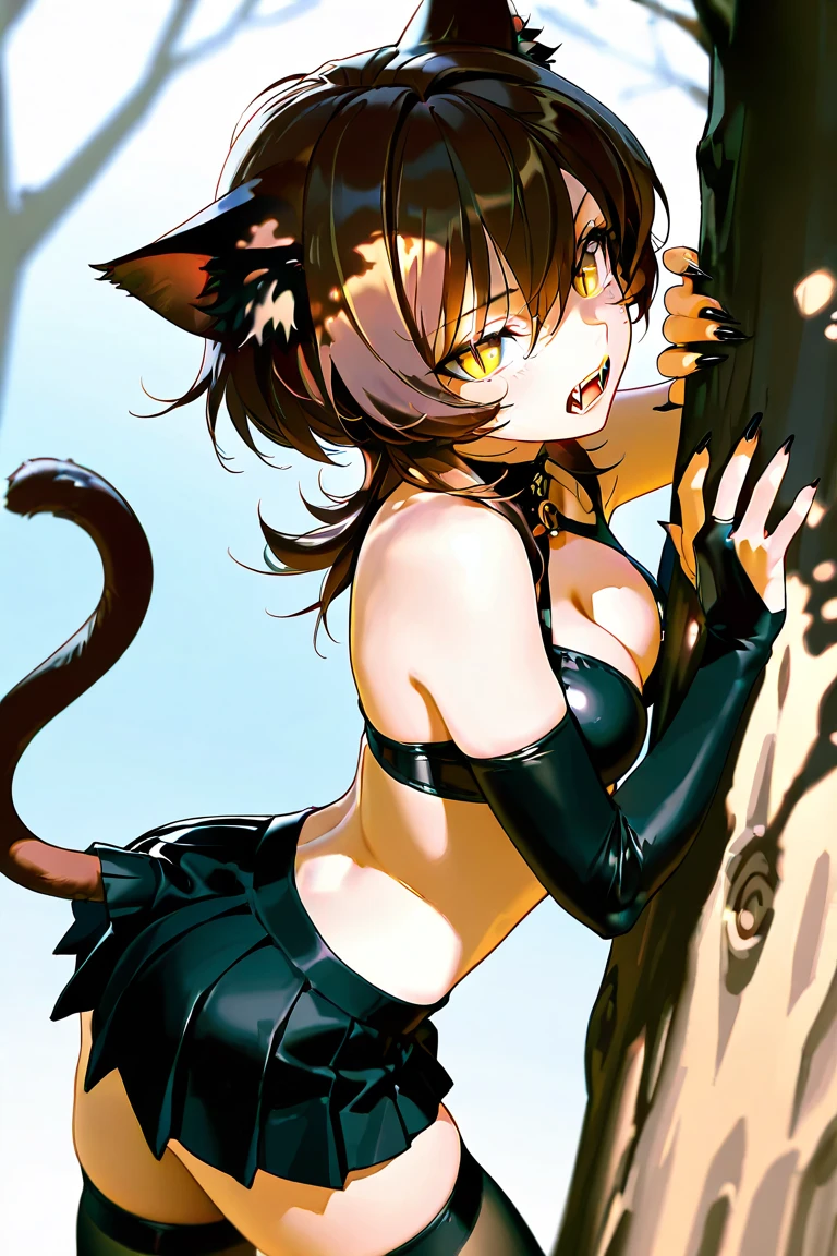 A highly detailed pov illustration of (((female, cat ears, cat tail, young, petite, flat chest, young, lithe, tribal catgirl)), ((flat chest, small breasts, a-cup, ultra petite body)) looking at viewer, (detailed eyes, ultra detailed eyes), sexual, aroused, standing over viewer, viewed from below, close-up, looking at viewer, bedroom eyes, aroused expression, blushing heavily, ((detailed cameltoe)) mons visible, inguinal crease, showing off body, ((tribal outfit, exploring, pinup pose)), (detailed fur texture, detailed fur), detailed background, dense jungle, ruins covered in vines, by sandra chevrier and greg rutkowski and wlop, bright light, digital art, highly detailed, fine detail, intricate, ornate, complex, octane render, unreal engine, photorealistic, 8k, 16k,