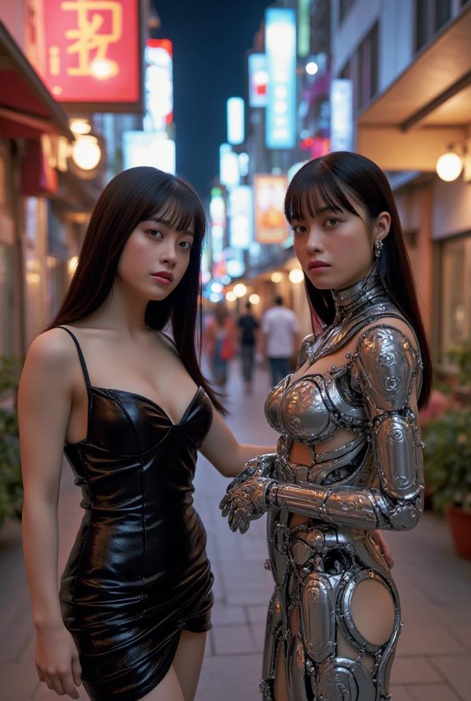 Best quality,delicated face,20-year-old Kpop idol girl,Silver cyborg body,(Large breasts:1.47),Metal structural skeleton,Mechanical joints,By bangs,beachside,stand posture,sea beach,(puffynipple),(camel-toe,Vulvar shape:1.2),cyber punk perssonage,sci-fy,