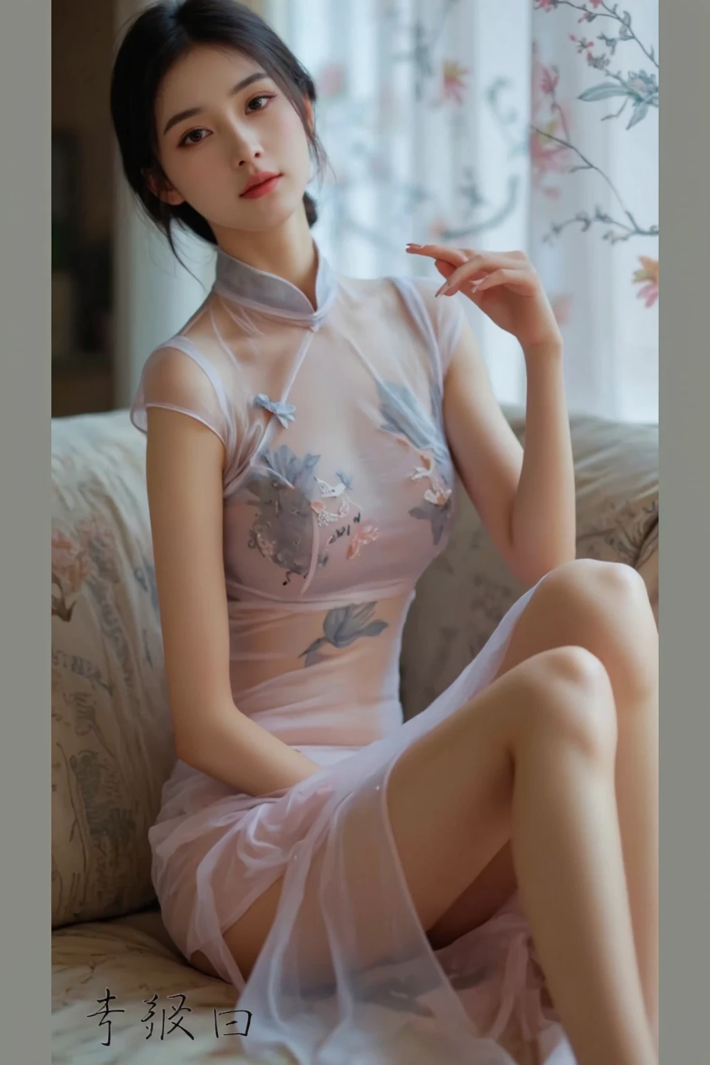 long layered silvery white hair,High ponytail,Delicate and bright hair color,Delicate and perfect face,The corners of the eyes are slightly red,ssmile,upturned corners of the mouth,Peony pattern cheongsam design,Raised skirt,Delicate long legs,The skin texture is delicate,leaning back against the wall,Cinematic gloss,Best quality photos 16k high resolution。
nvinkpunk
