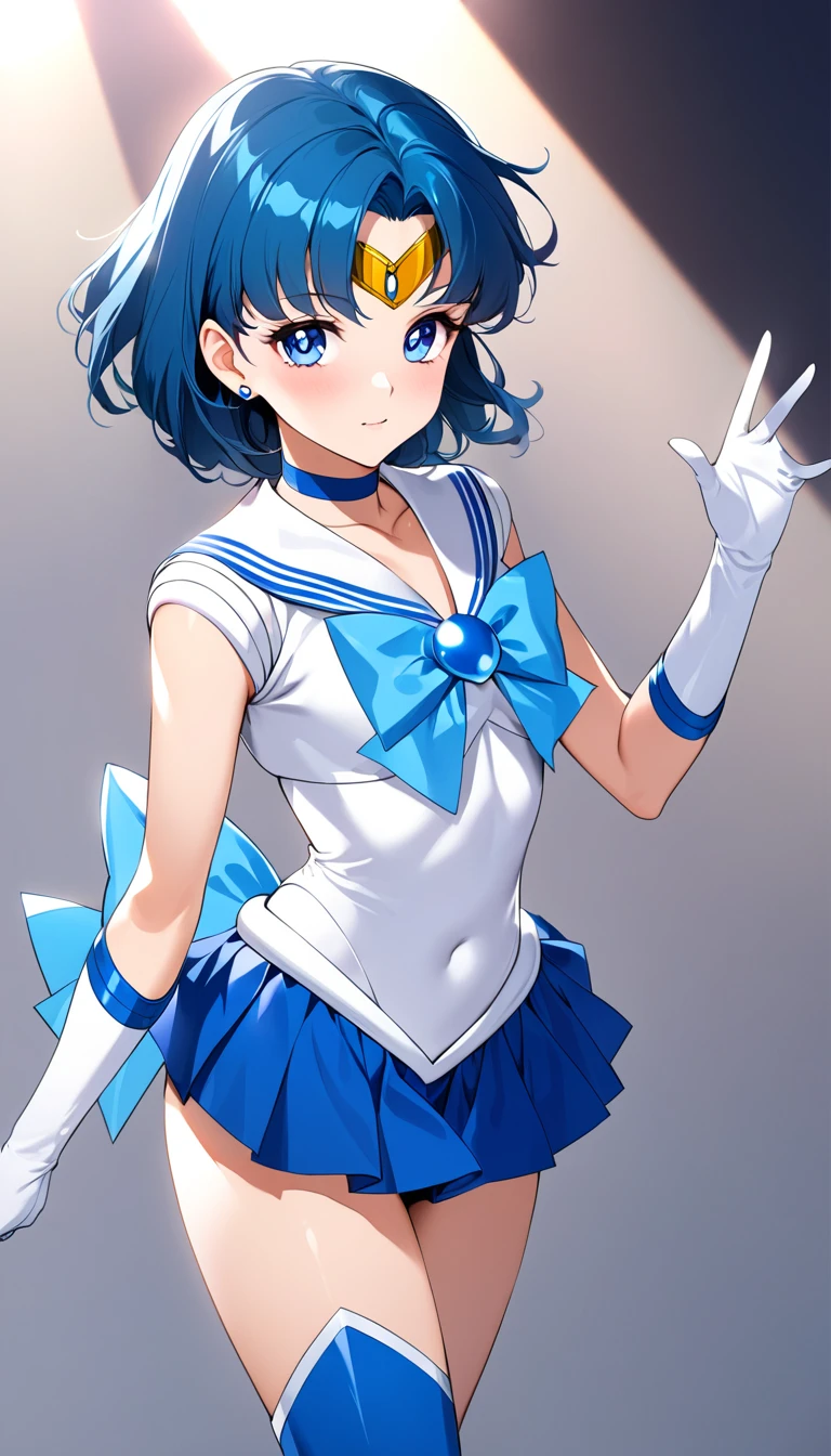 masterpiece, best quality, sky, clouds, cityscape, smile, looking at viewer,
,, <lora:sailormercury-lora-nochekaiser:1> sailor mercury, blue eyes, blue hair, short hair, (parted bangs:1.5), back bow, blue bow, blue choker, blue sailor collar, blue skirt, bow, choker, earrings, gloves, jewelry, magical girl, miniskirt, pleated skirt, sailor collar, sailor senshi uniform, skirt, stud earrings, (tiara:1.5), sleeveless,, (masterpiece:1.2), best quality, high resolution, unity 8k wallpaper, (illustration:0.8), (beautiful detailed eyes:1.6), extremely detailed face, perfect lighting, extremely detailed CG, (perfect hands, perfect anatomy),