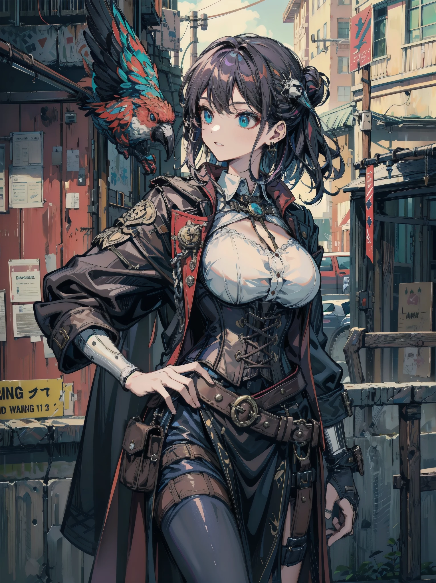 (((circular design))), (((sticker design)))(((steampunk sexy girl, medium breasts, suggestive pose, sexy pose, sexy face, steampunk clothes, steampunk landscape, cleavage, a digital illustration of black african woman ))) steampunk, anime, pretty face, large scale, realistic proportions, highly detailed, smooth, sharp focus, 8k, ray tracing, digital painting, concept art illustration, by artgerm, trending on artstation, sony a1