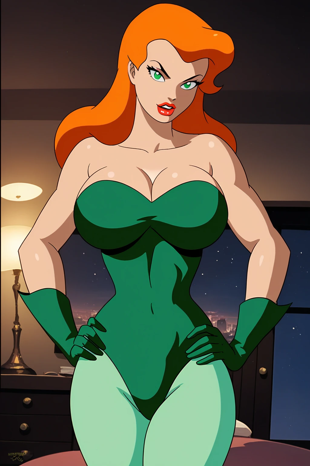 Poison ivy dc comics e Arlequina dc comics, Backgroud there is a huge carnivorous plant and the burning ground, detailed, high definicion, obra prima