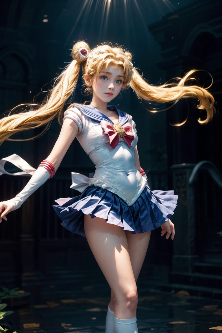 very delicate、High resolution、blonde hair、twin tails,sailor moon,sailor uniform,1 female、19 year old girl、very beautiful face、blue eyes,アニメsailor moonのsailor moon、cute、Magical girl,blue pleated skirt,white sailor suit,sailor warrior costume,Face only photos,big eyes、long eyelashes
