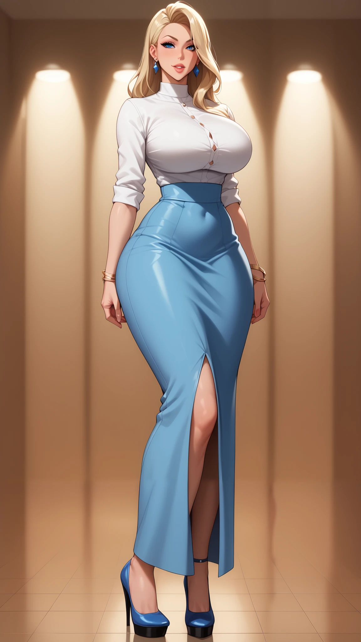 club,5 policewomen , stand in a row , model body,Tall and straight, Long Legs,Big Breasts!Big Breasts!Big Breasts! super huge ! Big Butts!Exquisite accessories , blue high neck tight sweaters,white silk, long skirt , sexy high heels。