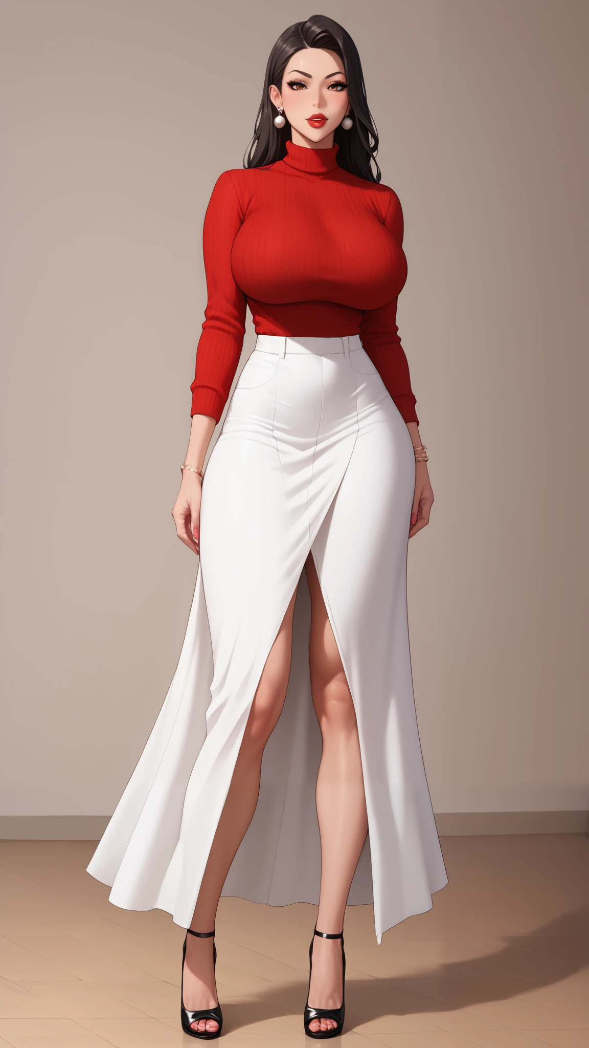 club,5 policewomen , stand in a row , model body,Tall and straight, Long Legs,Big Breasts!Big Breasts!Big Breasts! super huge ! Big Butts!Exquisite accessories , red high-neck tight sweaters ,white silk, long skirt , sexy high heels。