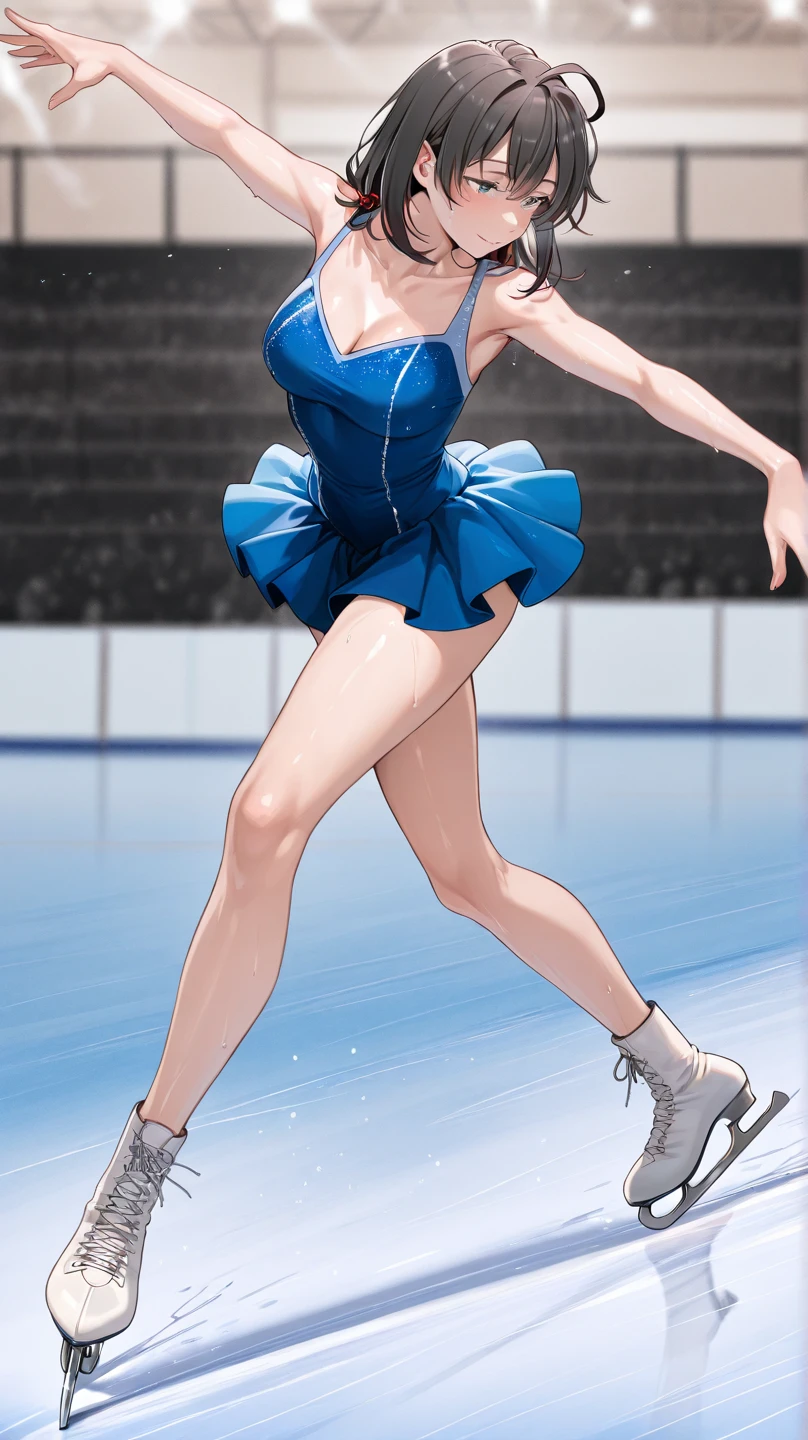 masterpiece, (textured skin), best quality, gorgeous beautiful girl, (a female figureskate athlete), detailed clothes,large breasts,narrow waist,, (beautiful face), cinematic lighting, (at figureskate venue ),