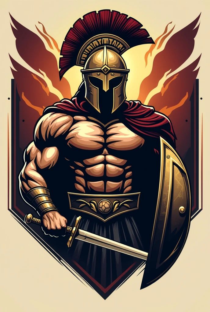 A logo with a gladiator