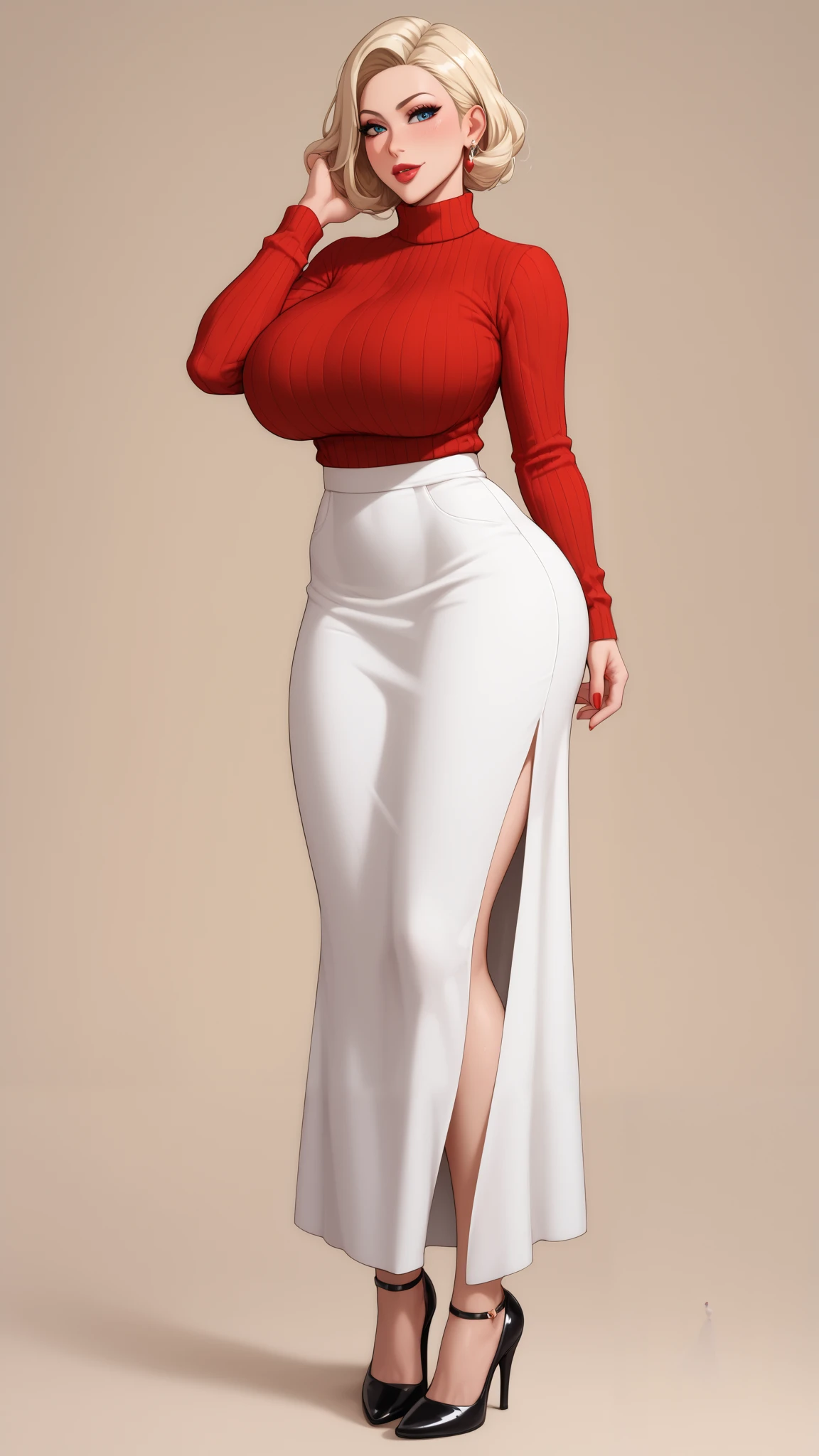 club,3 nurses, stand in a row , model body,Tall and straight, Long Legs,Big Breasts!Big Breasts!Big Breasts! super huge ! Big Butts!Exquisite accessories , red high-neck tight sweaters ,white silk, long skirt , sexy high heels。